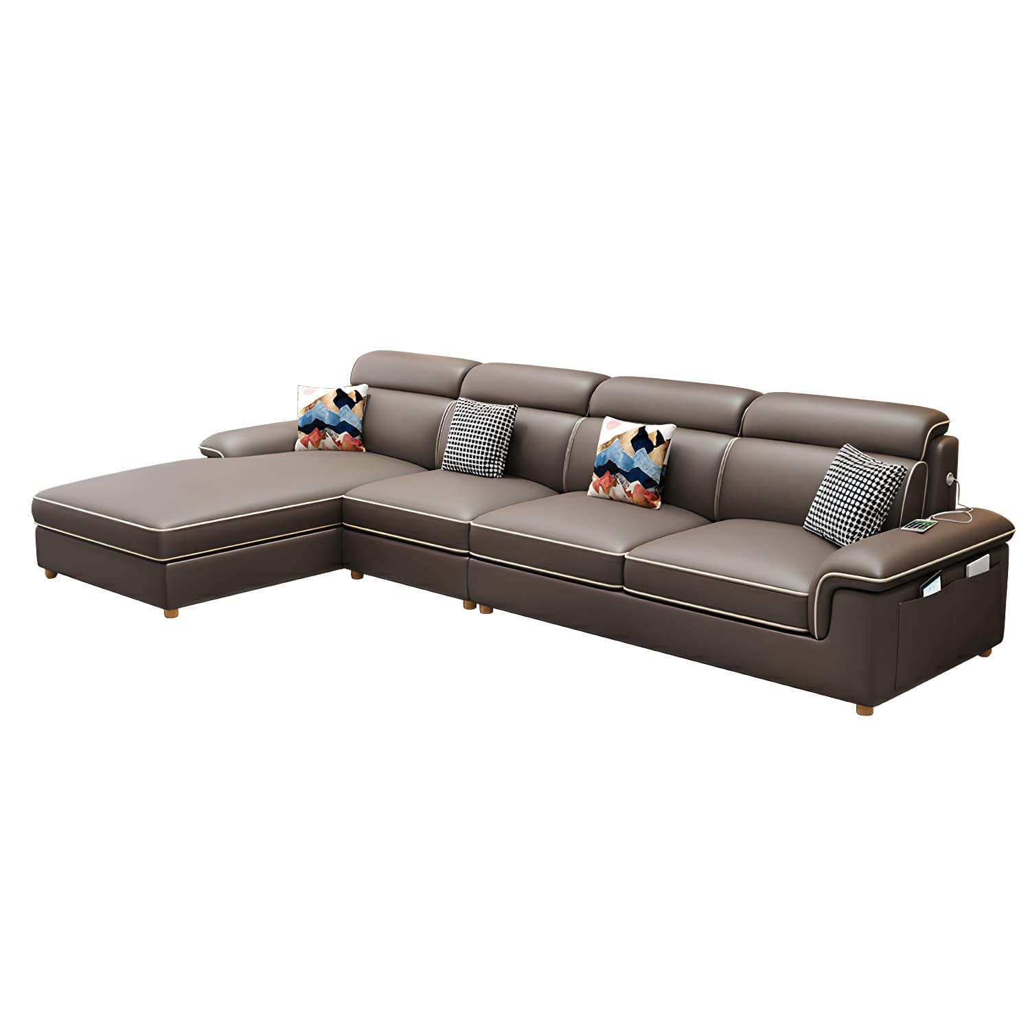 Modern Wood Frame L-Shape Sectional Sofa Chaise with Slipcover and Storage Included