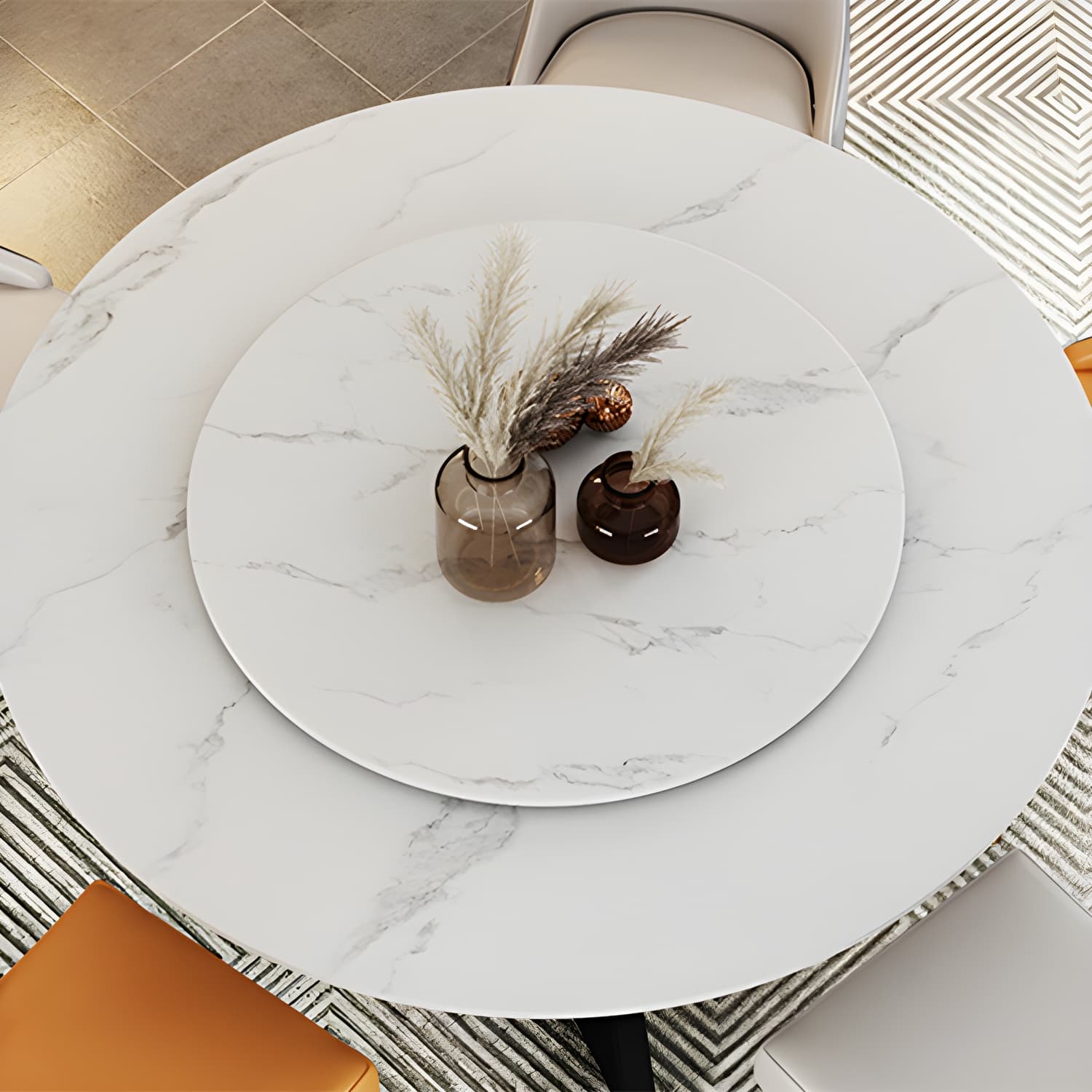 Sintered Stone Dining Table Round Modern Dining Table with Black Frame - image 6