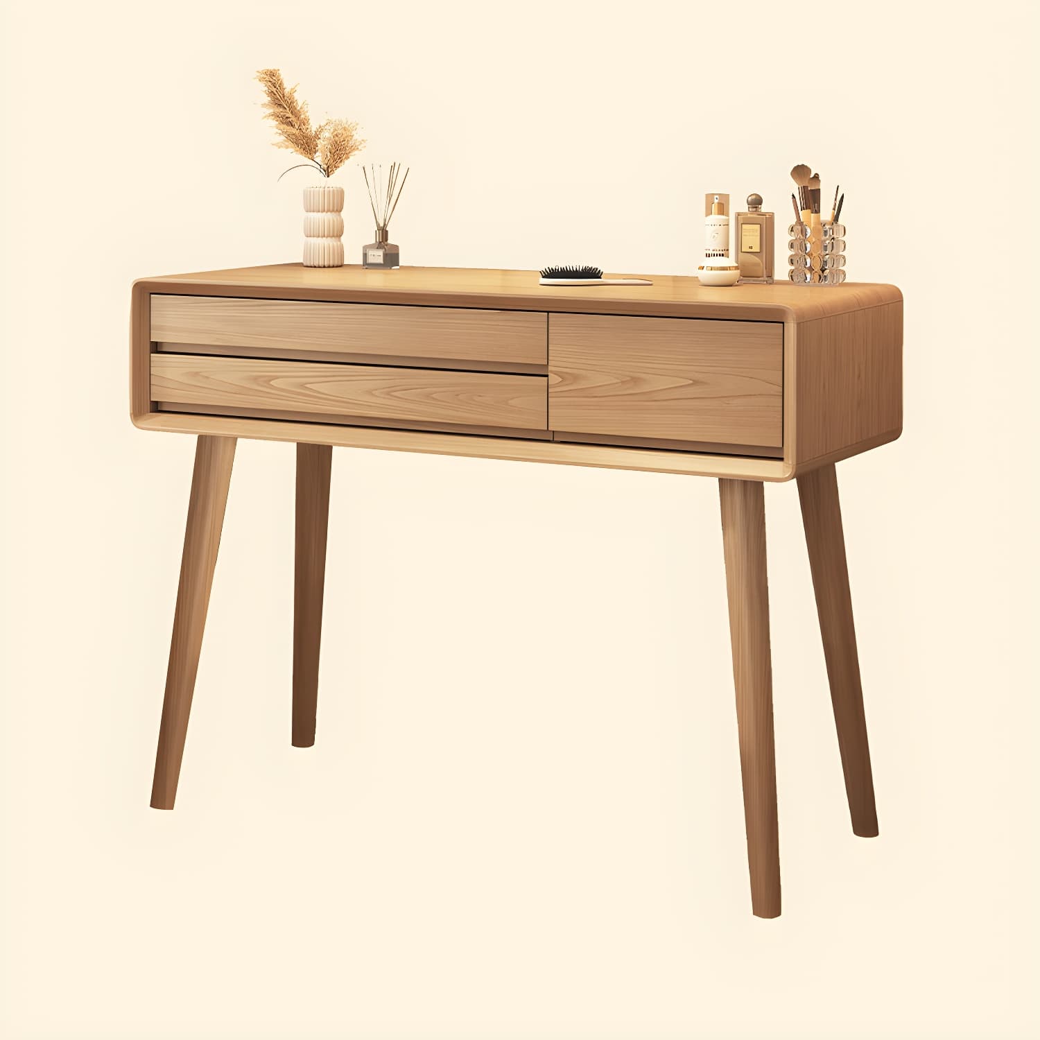 Art Deco Timber Natural/White/Brown Makeup Vanity Set/Makeup Vanity Table with 3 Drawers