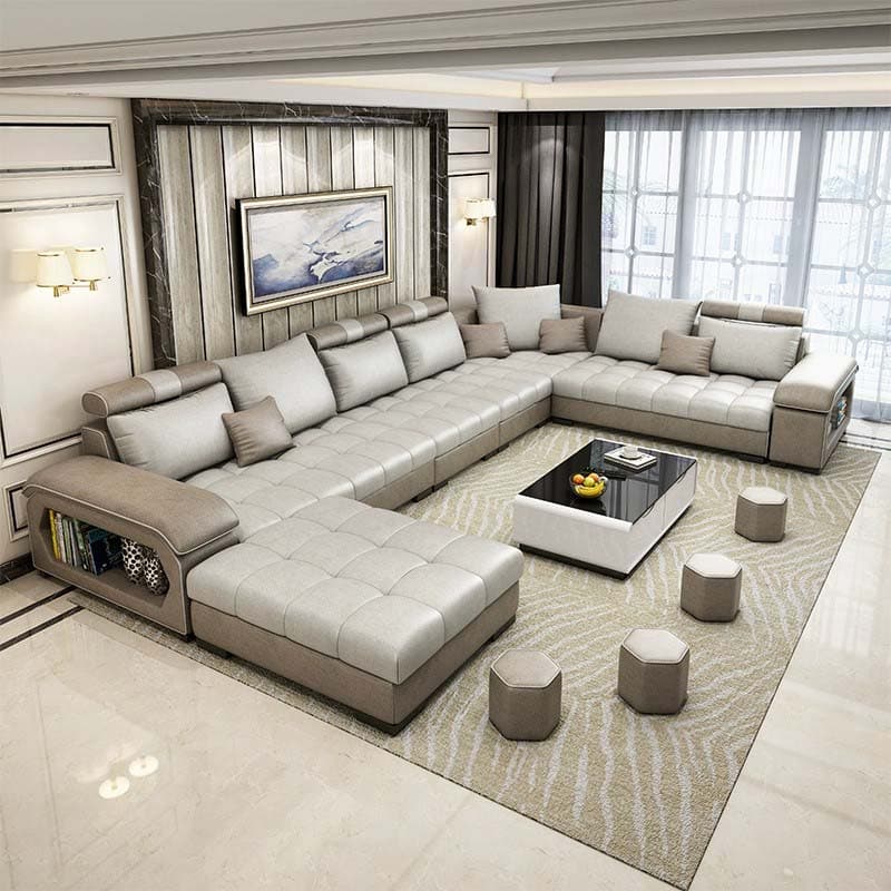 Modern Wooden U-Shape Reversible Modular Corner Sectional Set with Storage and Ottoman - image 19