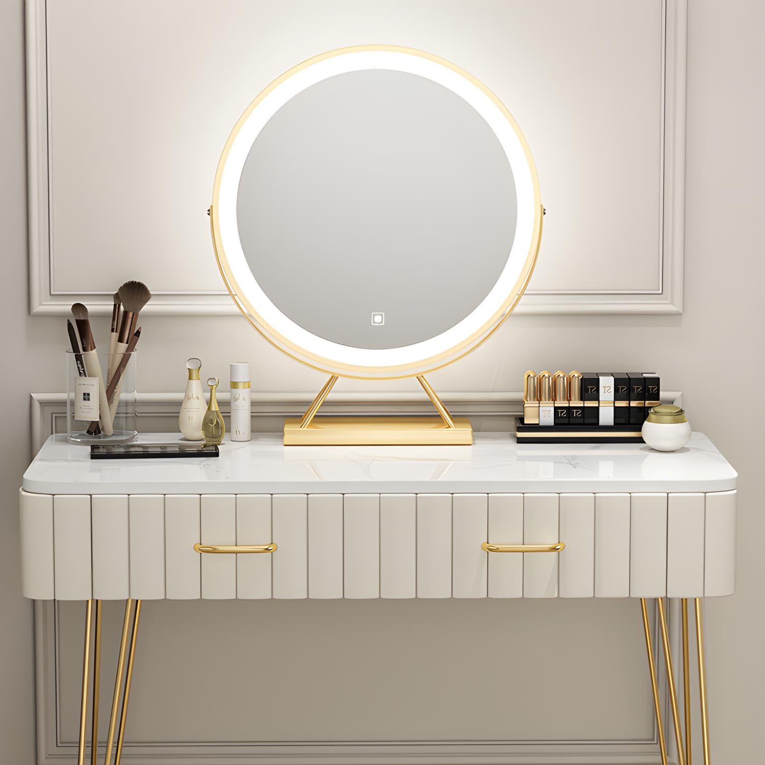 Contemporary With Drawer Wooden Bedroom Lighted Mirror Make-up Vanity - image 13