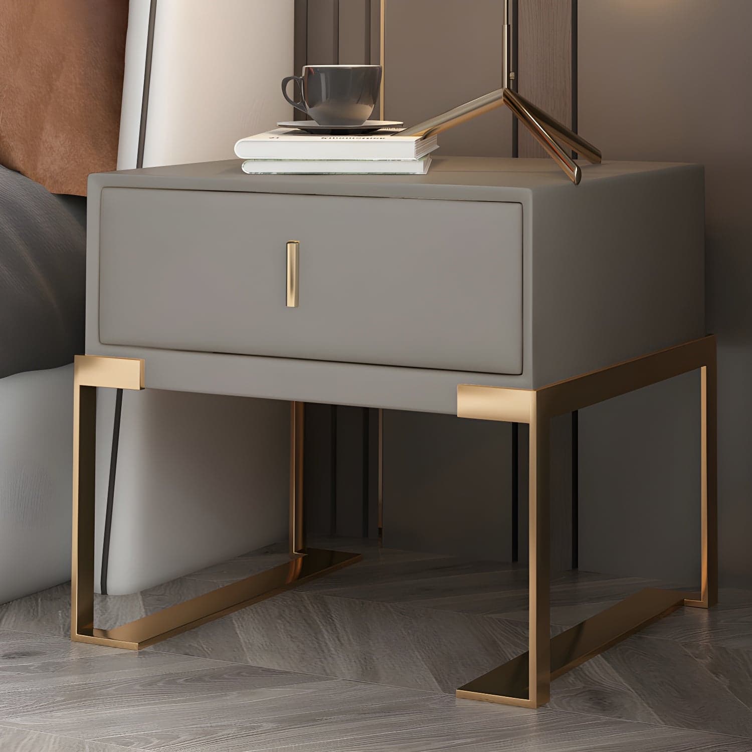 Faux Leather Nightstand 1-Drawer 21 Inch Tall Modern Legs Included Night Table - image 13