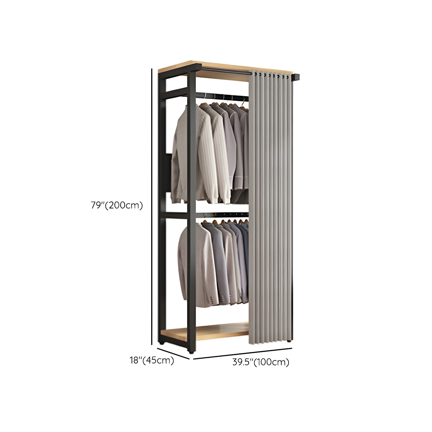 Modern Metal Wardrobe Armoire with Clothing Rod & Shelves (Height 70-79 inches, Overall Width 45cm) - image 37
