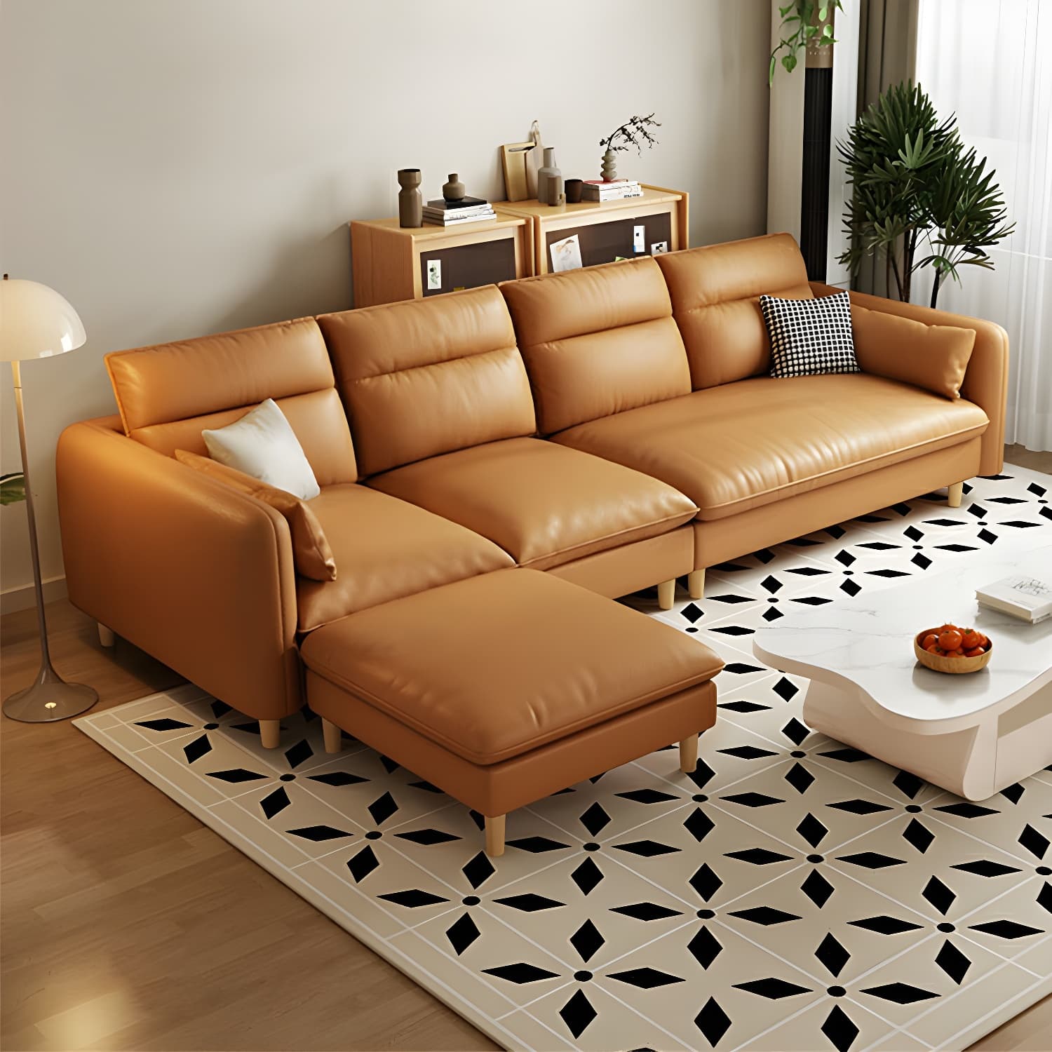 Modern Wood Frame Straight Sectional Sofa Set with Ottoman in Brown, 3 Piece Set - image 14