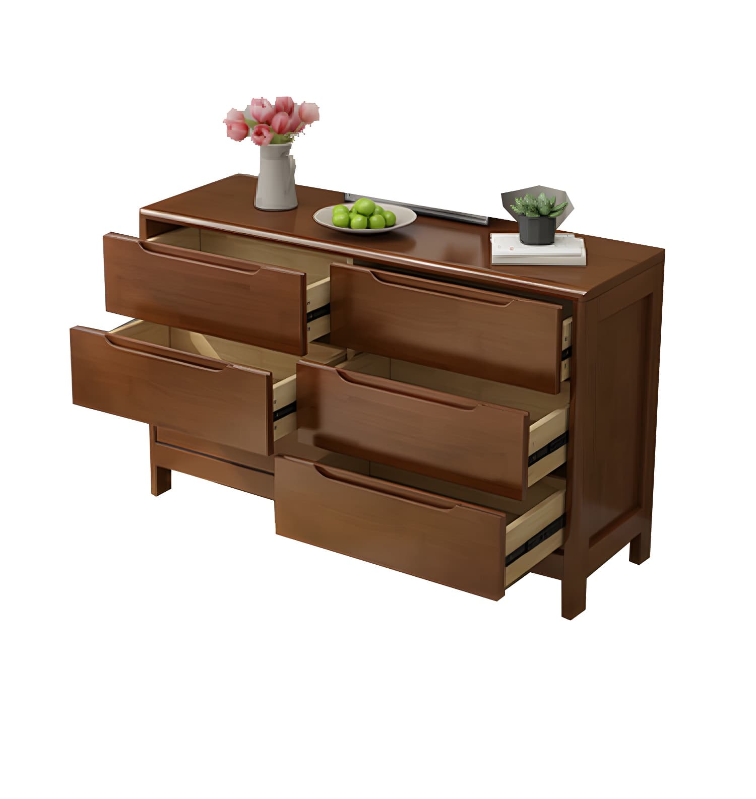 Mid-Century Modern Chest Rubberwood Squared Legs Grooves with Drawer Accent Chest - image 3