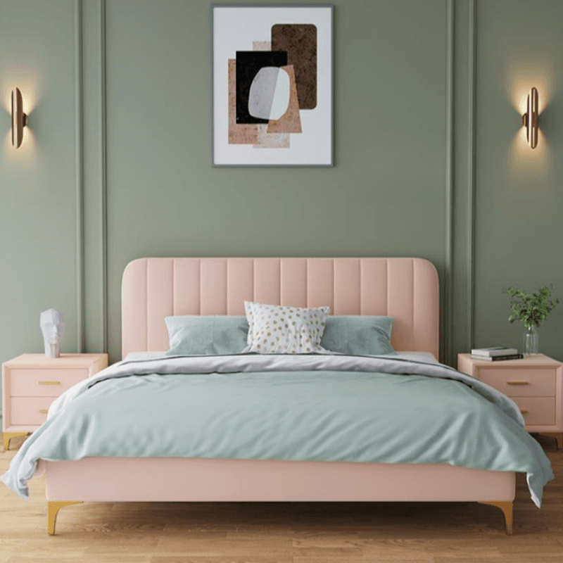 Modern Simple Style Solid Color Platform Bed with Padded Frame and Sponge Upholstery for Bedroom - image 3