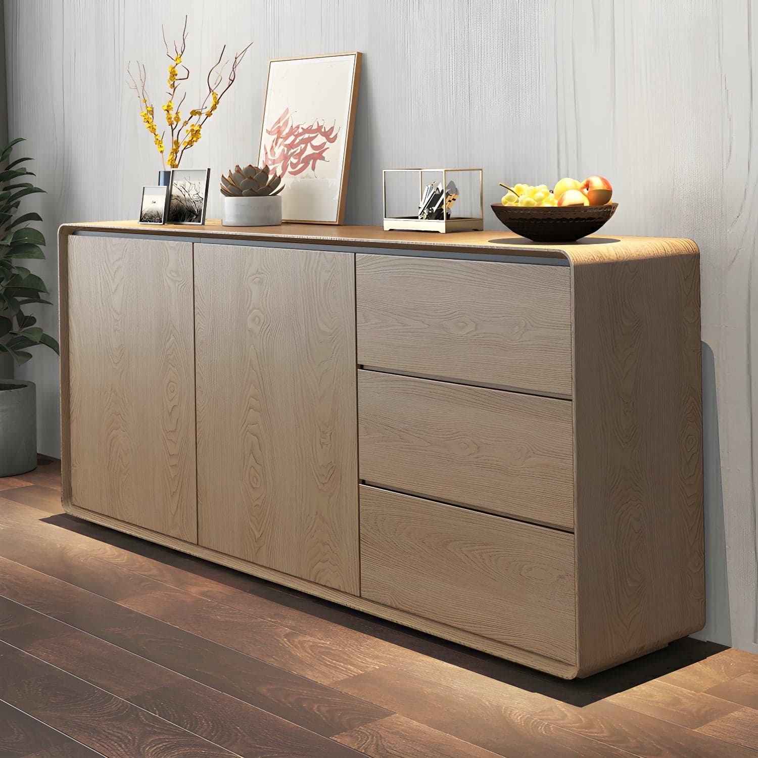 Modern Wood Buffet Sideboard Cabinet with 2 Doors and 3 Drawers - image 9