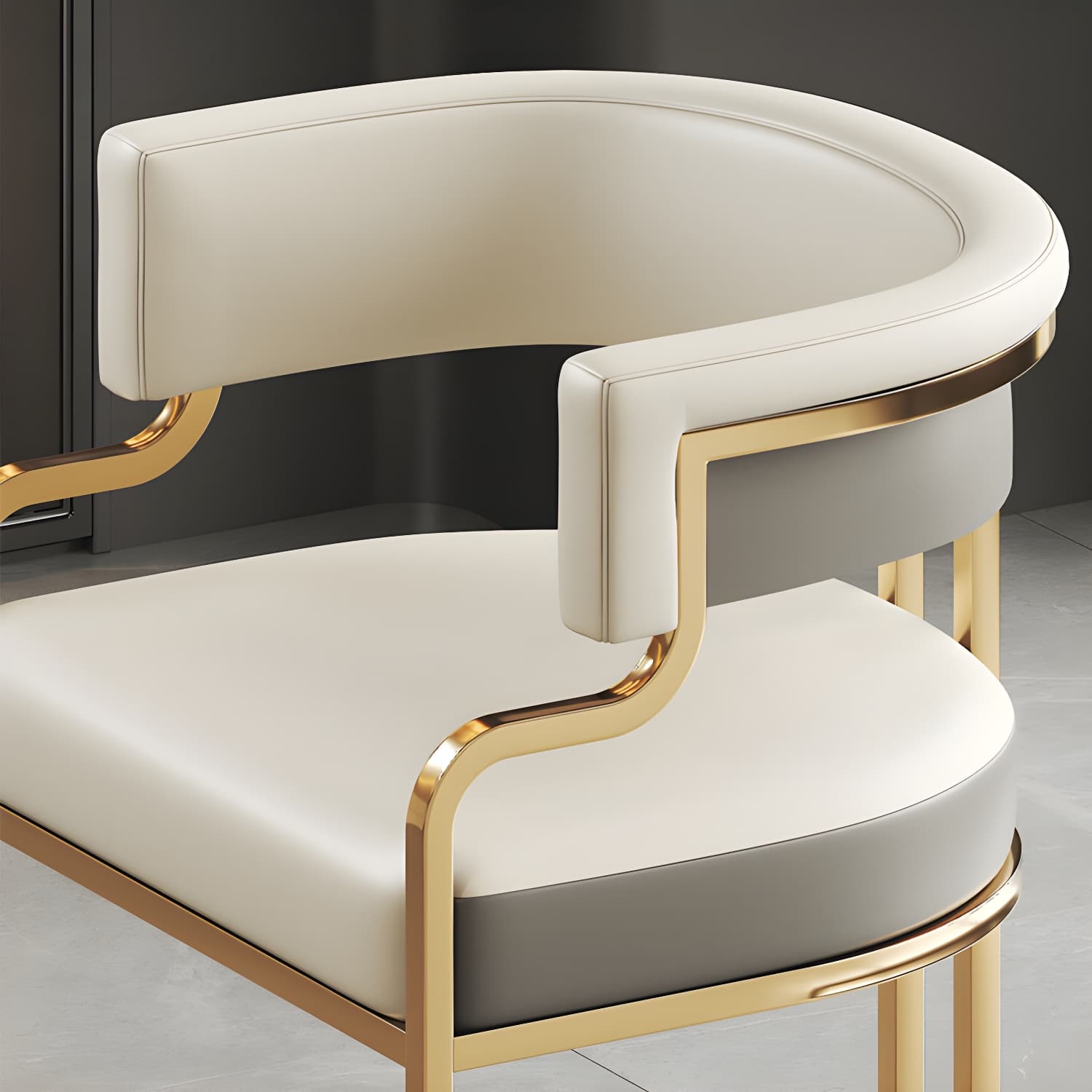 Upholstered Low-Back Arm Chair with Faux Leather and Brass/Gold Legs in Glam Style - image 16