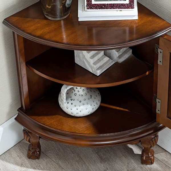 Traditional Medium Brown Corner Accent Cabinet with Wood Countertop and Exterior Shelving - image 6