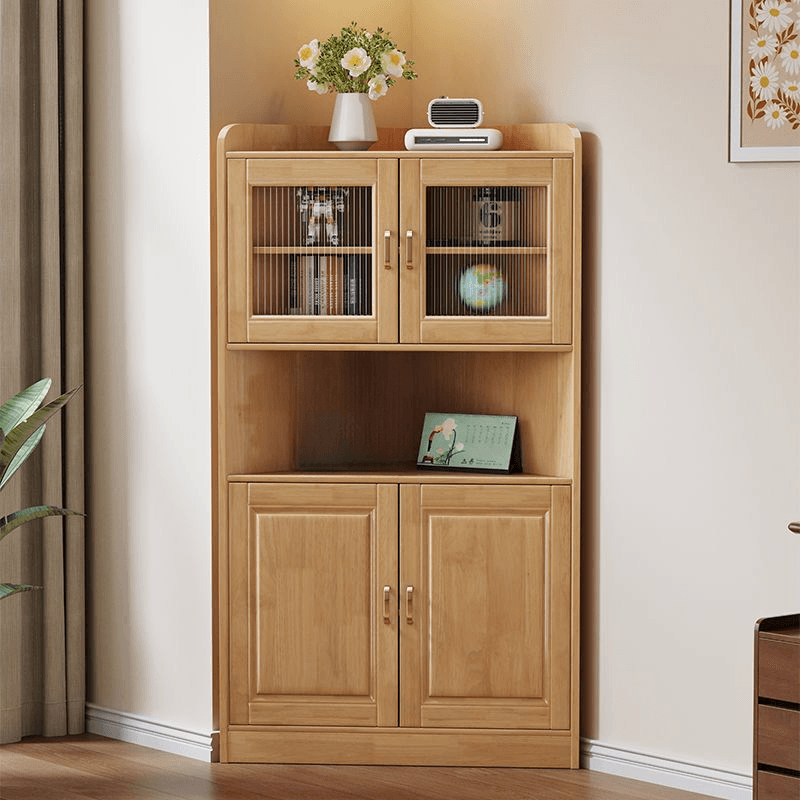 Independent Corner Utility Storage Cabinet in Cocoa/Gray/White with Grip Bars, 2 Exterior Shelves and 2 Cabinets/1 Cabinet in a Trendy Style, Glass-panel Door Included/Not Included