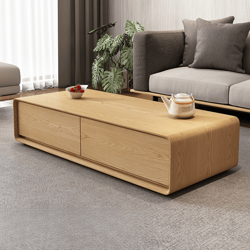 Simplistic Rectangular Shape Reclaimed Wood Single Block Coffee Table in Pecan/Charcoal/Wood Grain with 4 Drawers - image 4