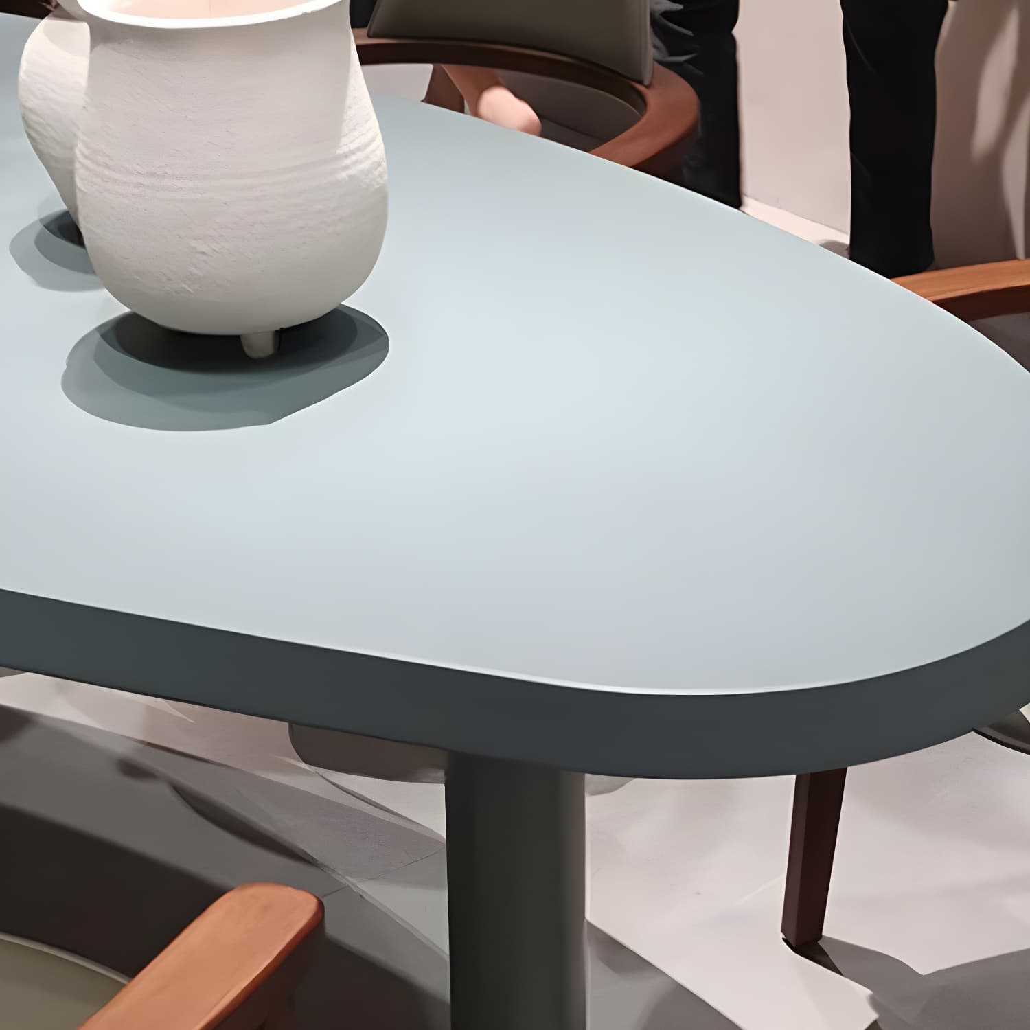 Blue Free Form Scandinavian Dining Table with Wood Top and Legs Standard Height - image 6