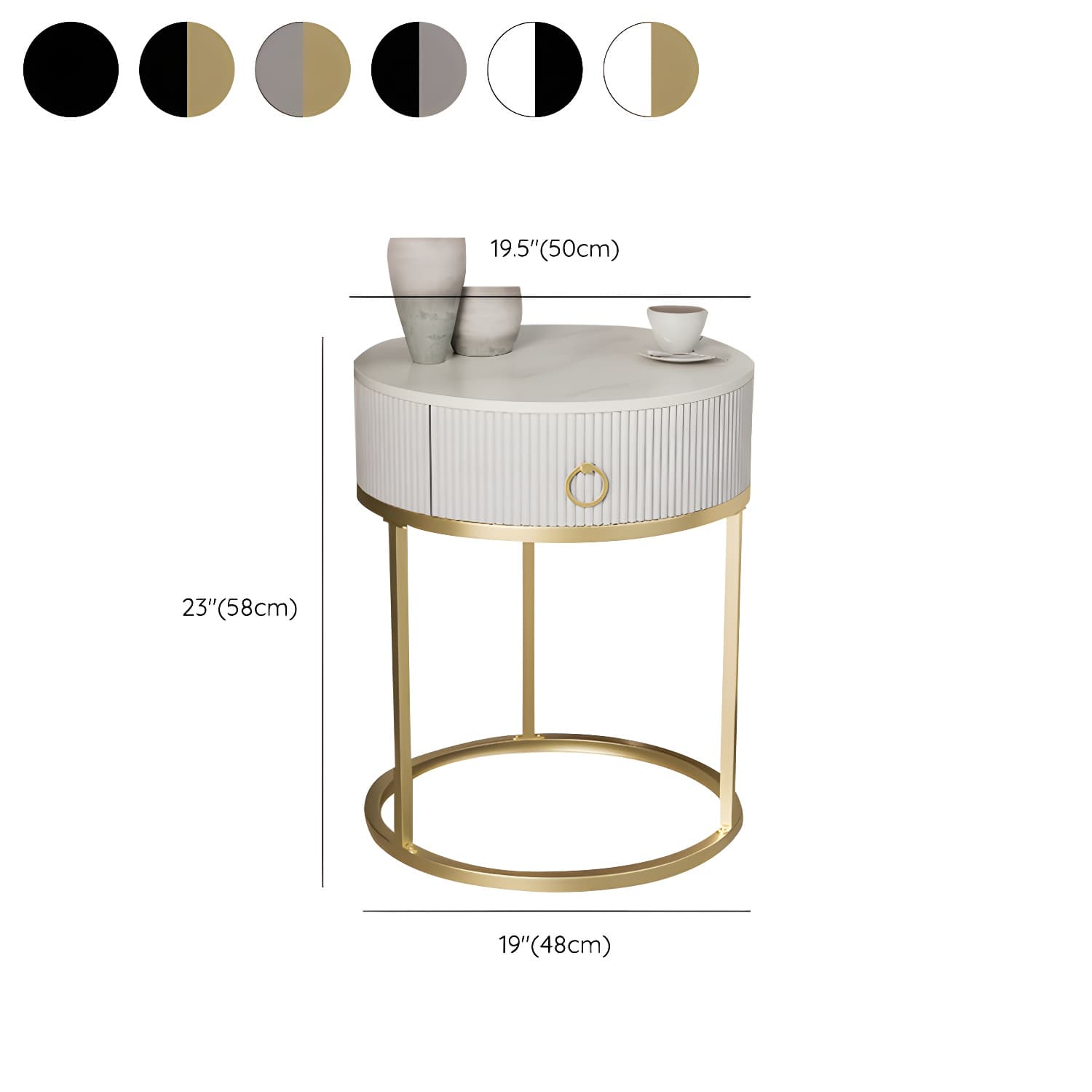 Open Storage Bed Nightstand Stone Bedside Cabinet with Drawer - image 17