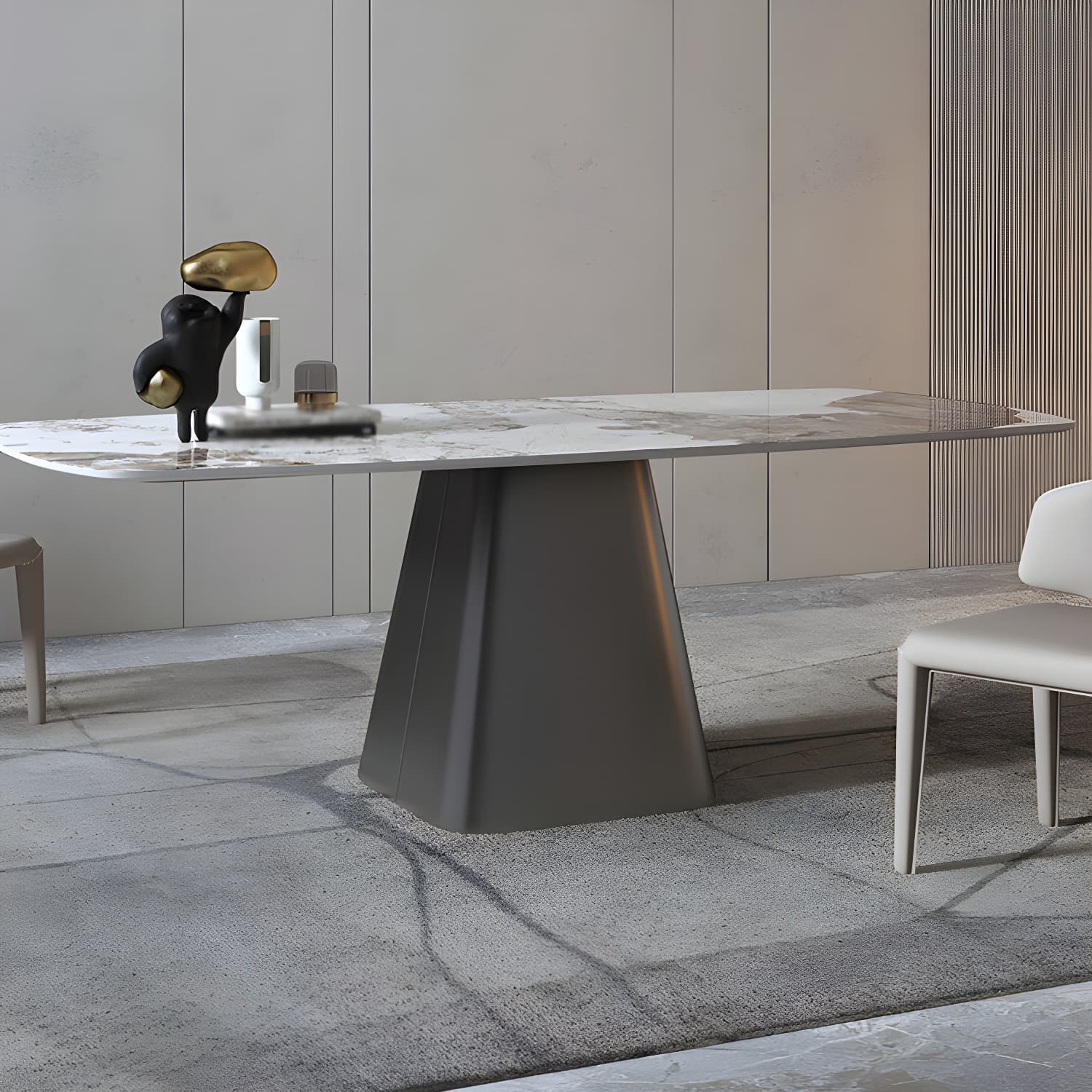 Luxury Sintered Stone Top Dining Table Rectangle White Table with Pedestal - image 5