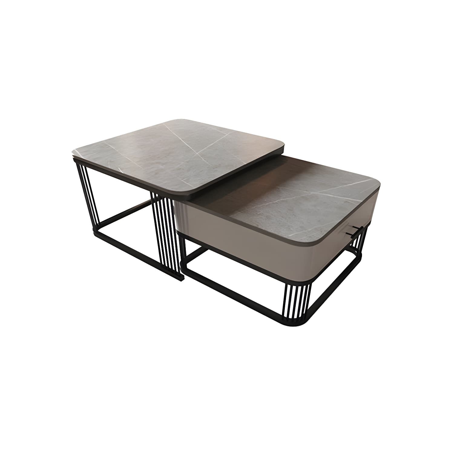 Square Slate Top Coffee Table with Drawers Frame Base 2 Nestling Cocktail Table - image 8