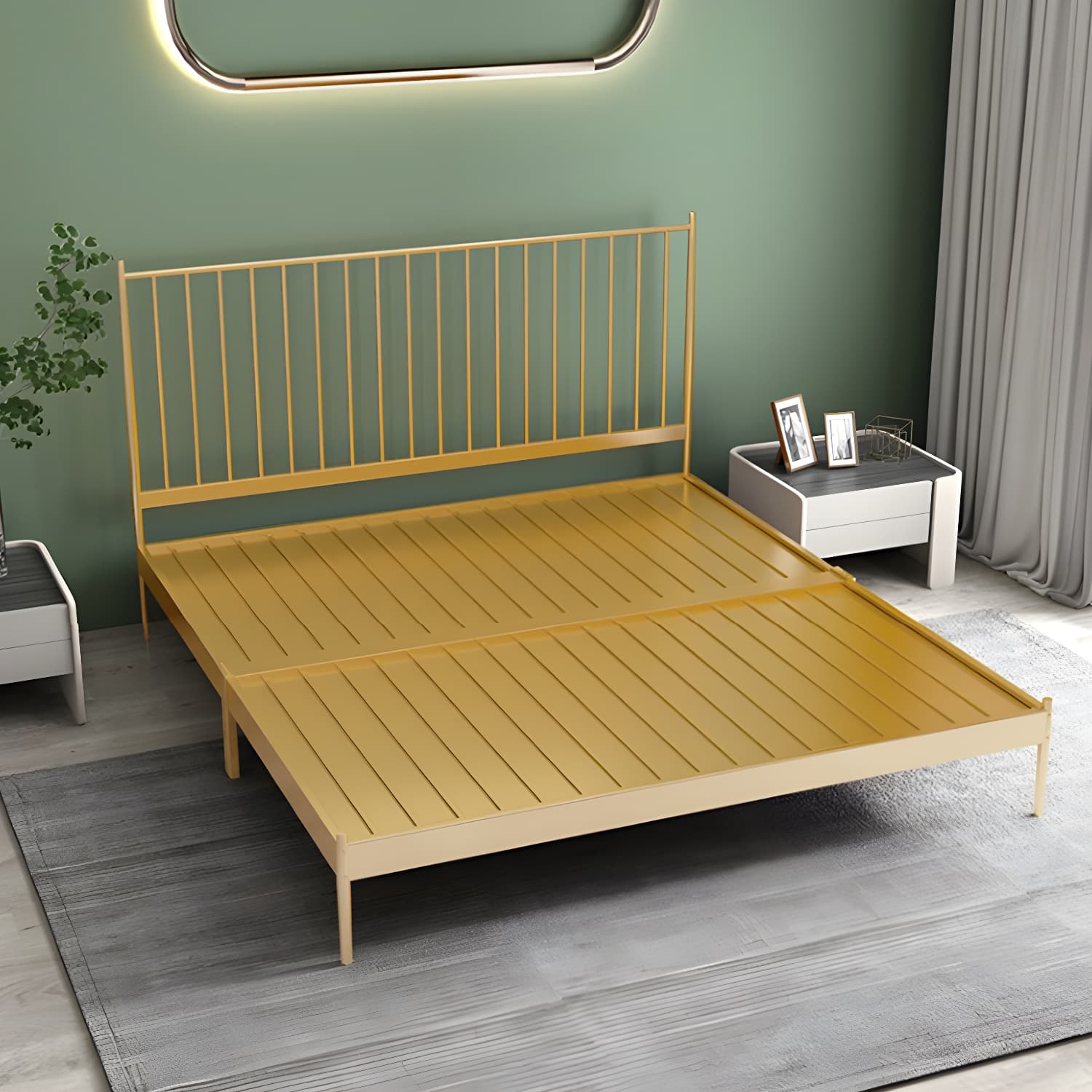 Contemporary Iron Open Frame Bed with Spindle Headboard for Bedroom - image 7