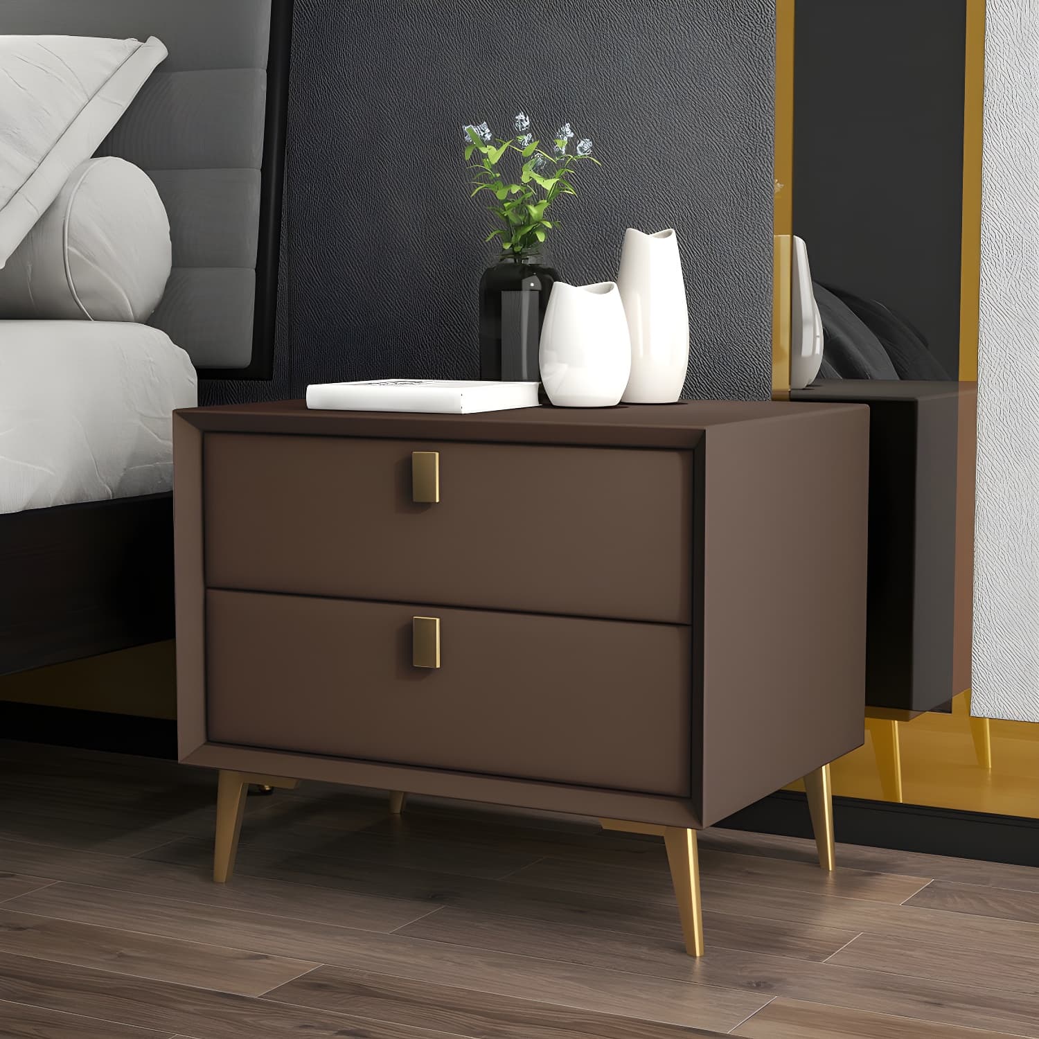 Glam 19'' Tall Bed Nightstand Solid Wood 2-drawer Legs Included Accent Table Nightstand - image 8