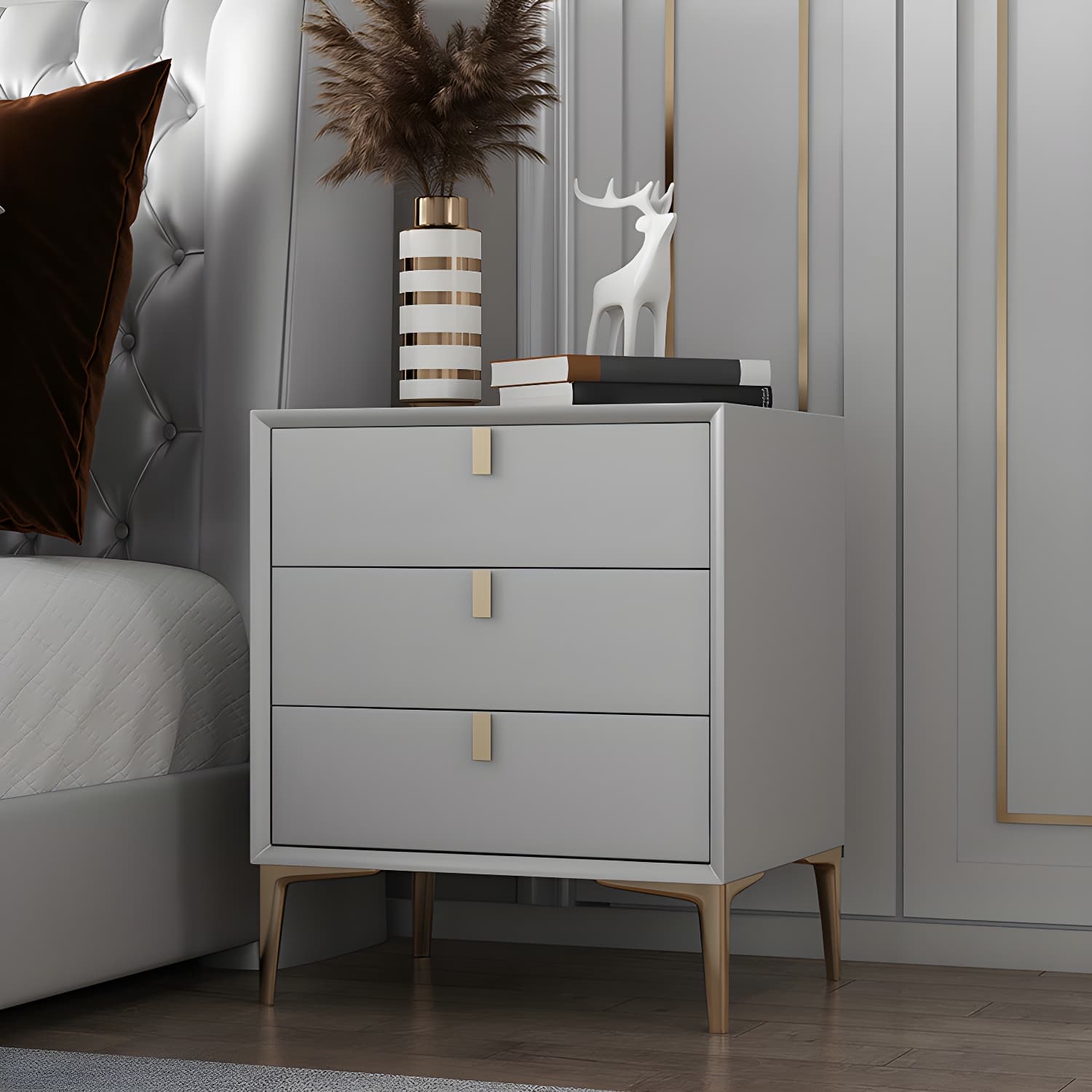 Modern Wood Bachelor's Chest with 3 Drawers and Faux Leather Countertop - image 5