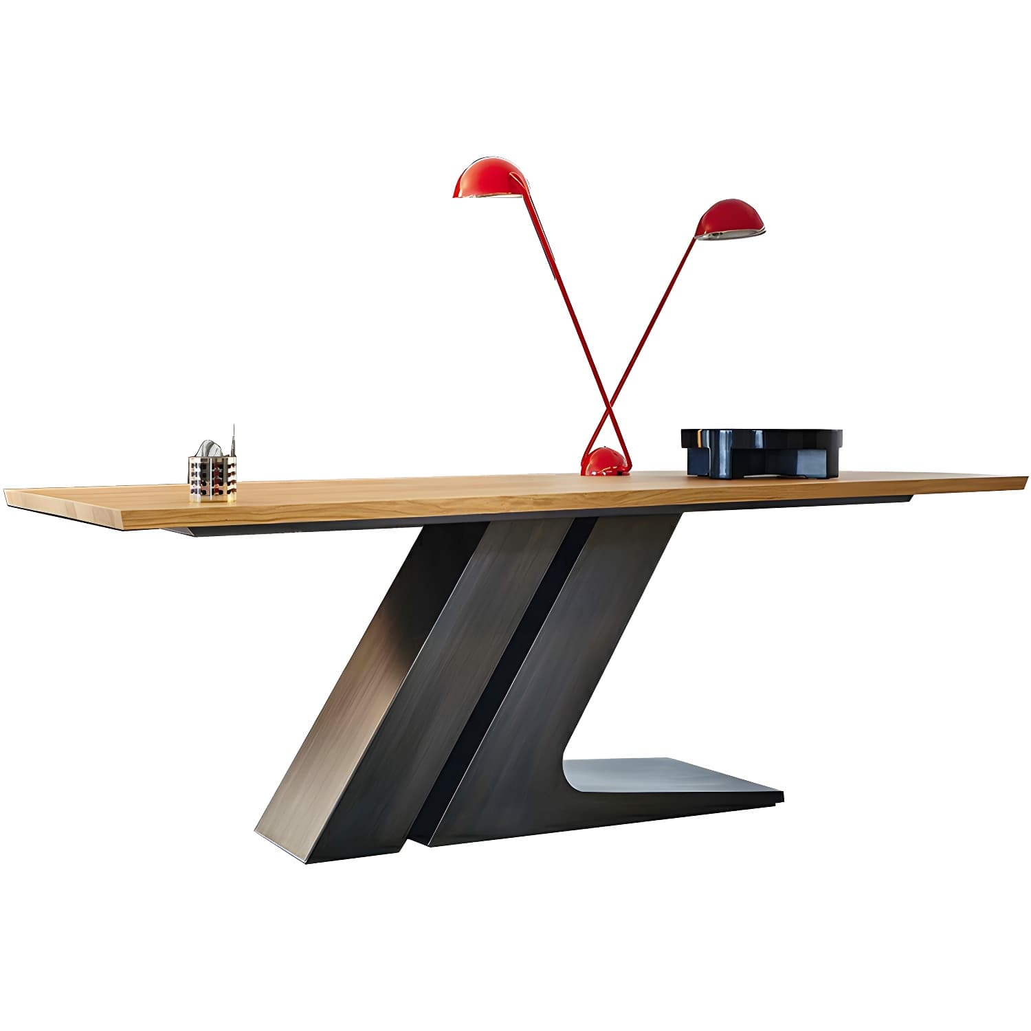 Modern Black Rectangle Wood Top Kitchen & Dining Table with Pedestal Base in Iron - image 7