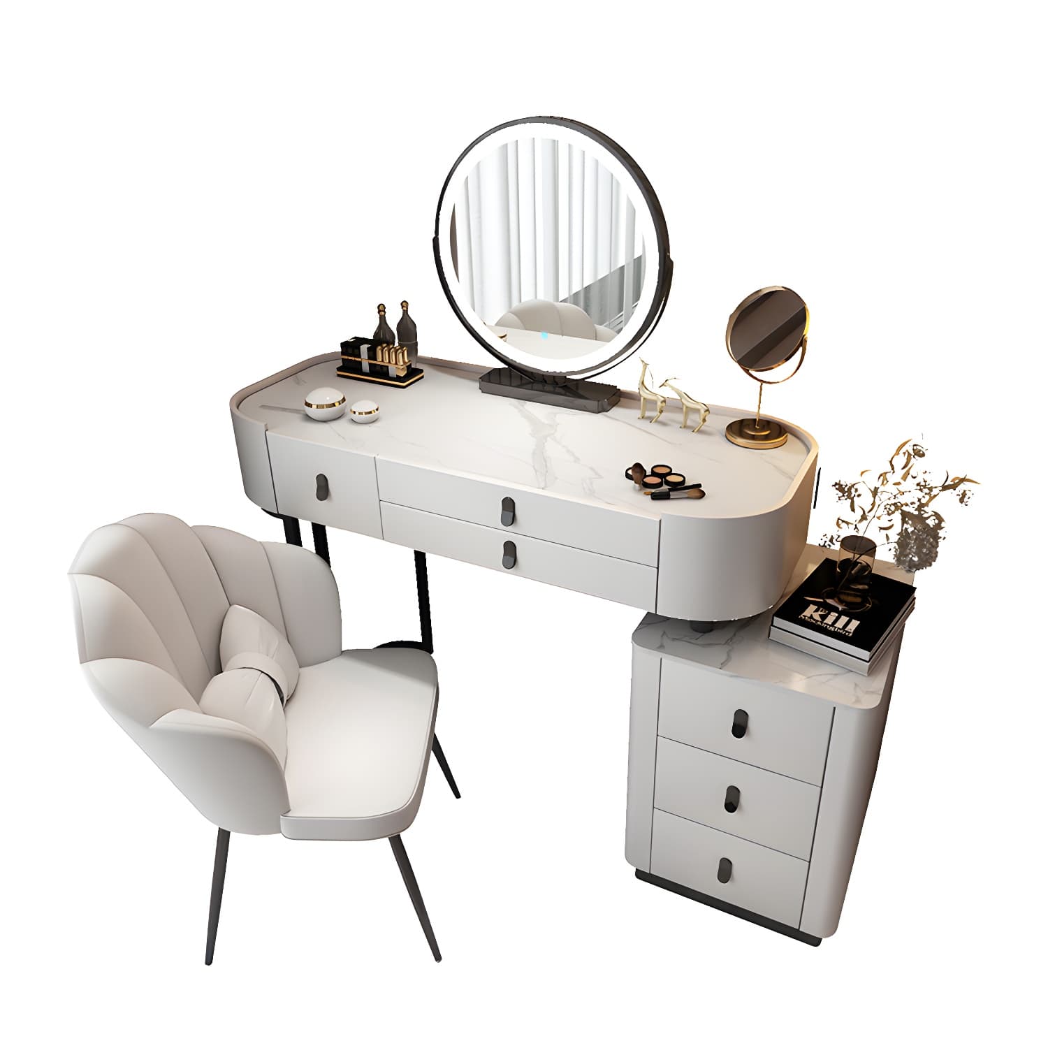 Glass/Stone Make-up Vanity Modern Vanity Dressing Table with Storage Drawers - image 8