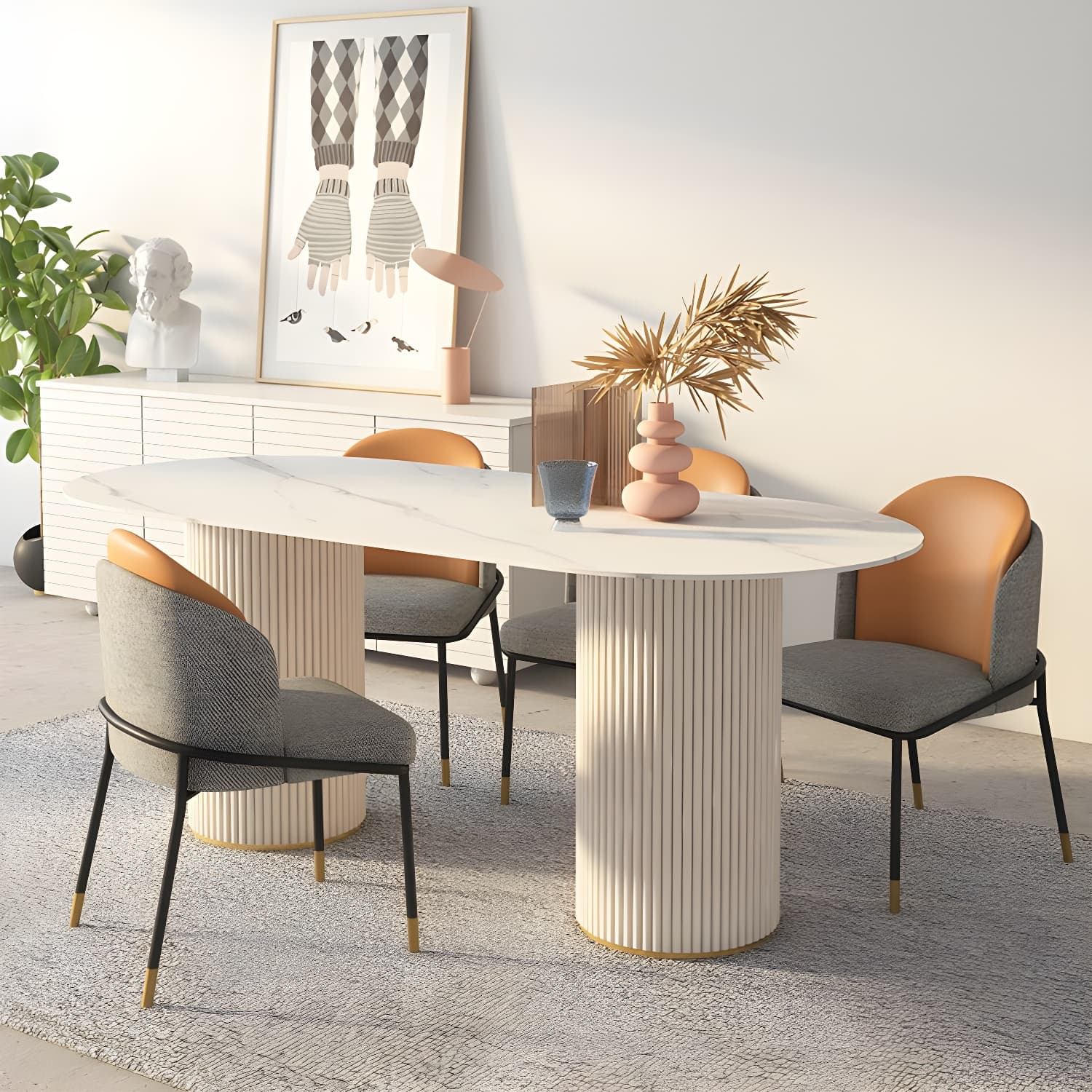 Simplicity Style Oval Dining Table Imitation Marble Home Furniture - image 3