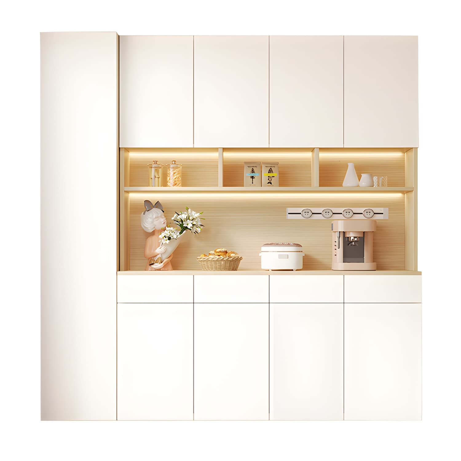 Scandinavian White Wood Buffet Sideboard Cabinet with Cabinets and Shelves - image 8