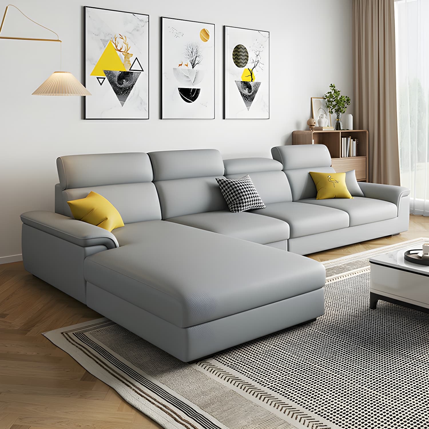 Modern Sectional Sofa and Chaise with Adjustable Pillows and Pillow Top Arm