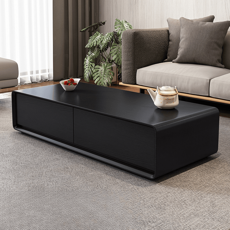 Simplistic Rectangular Shape Reclaimed Wood Single Block Coffee Table in Pecan/Charcoal/Wood Grain with 4 Drawers