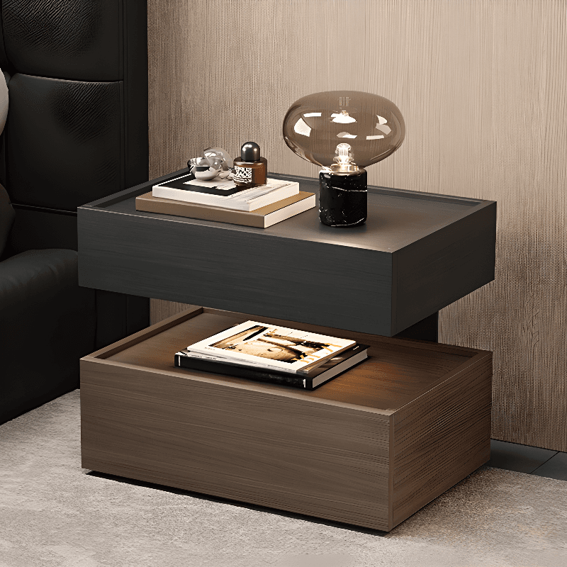 Organic Modern Nightstand With Drawer Organization Featuring 2 Shelves, Real Wood Countertop, and Illuminating Lighting - image 6