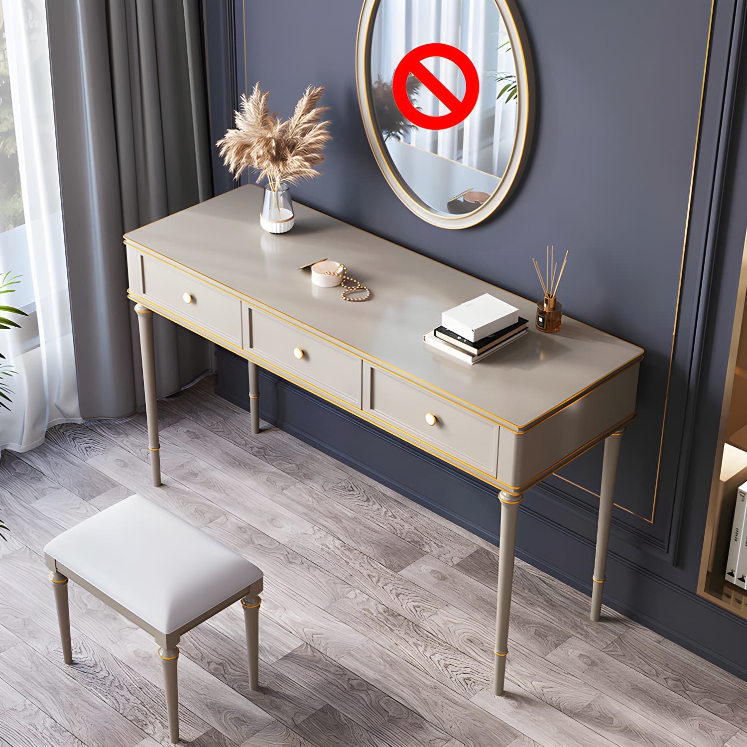 Mirror & 3 Drawers Makeup Vanity Dressing Table Solid Wood Dresser - image 5