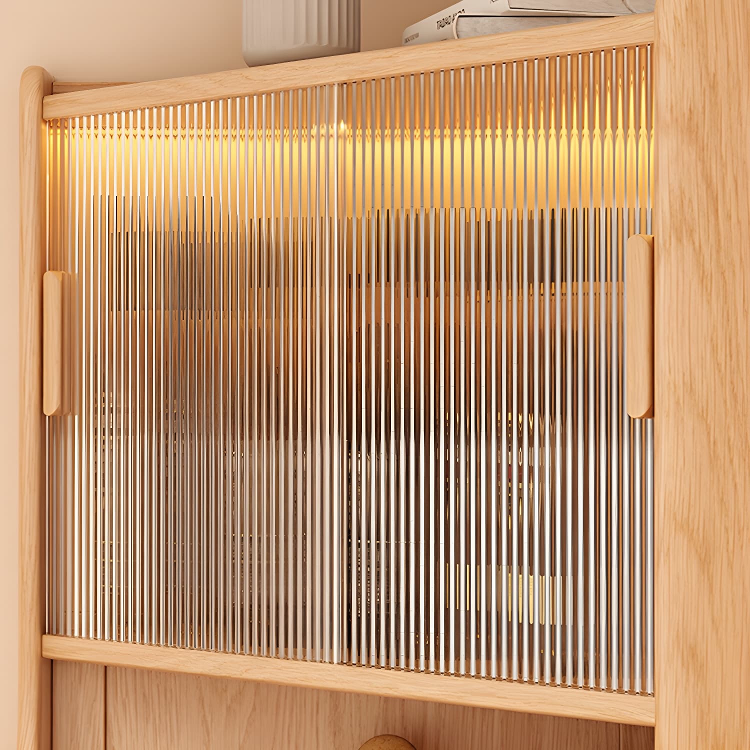 Corner Scandinavian Accent Cabinet with Wood Counter Top and Glass Doors, 2 Exterior Shelves - image 11