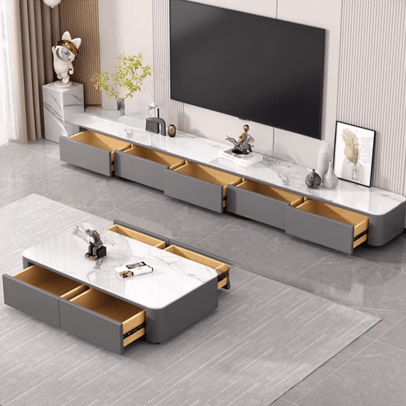 5-Drawer/3 Drawers/4-Drawer Simplistic Stone TV Stand in White/ Gray - image 7