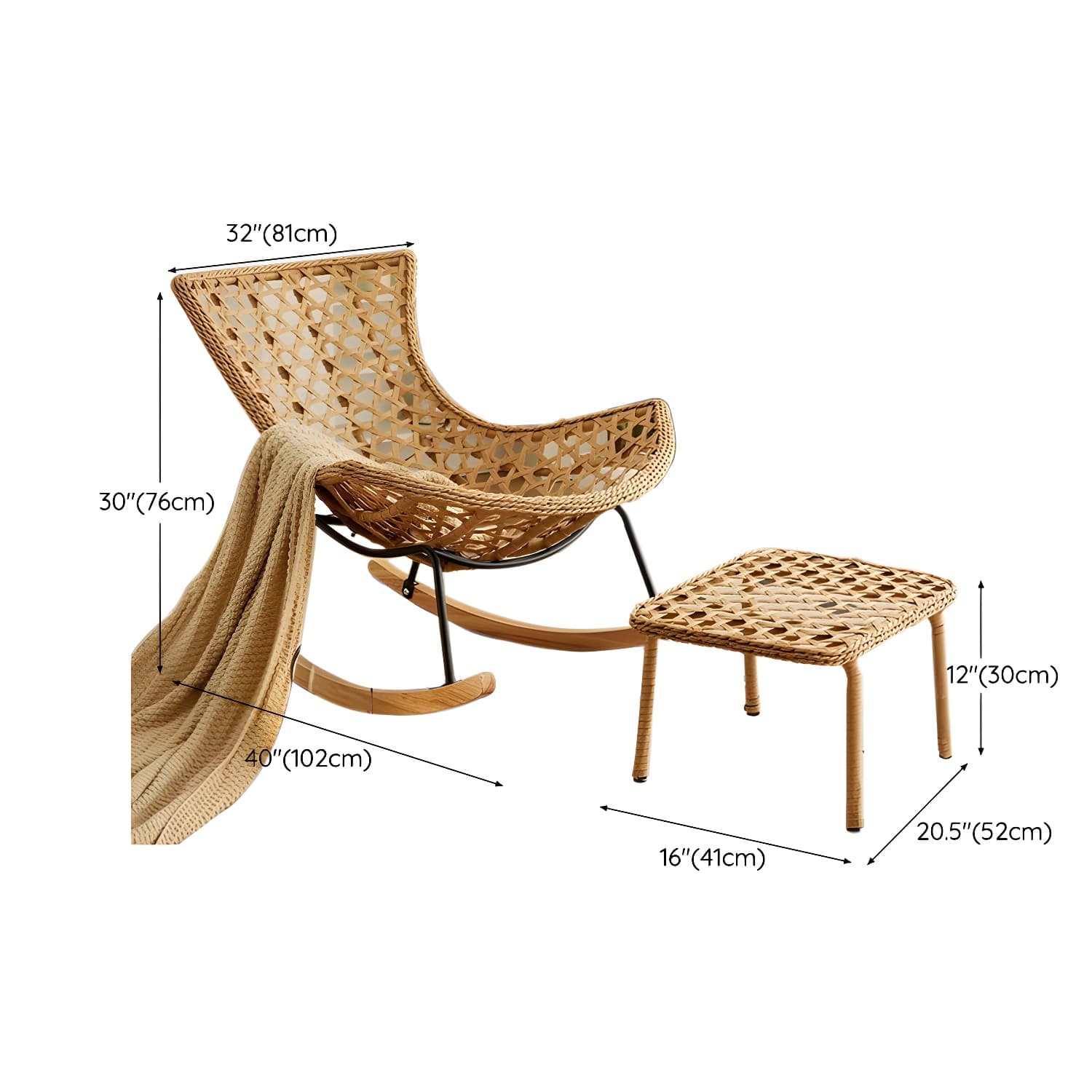 Traditional Armless Design Indoor Rocking Chair with rattan Frame and Nature Wood Legs - image 29