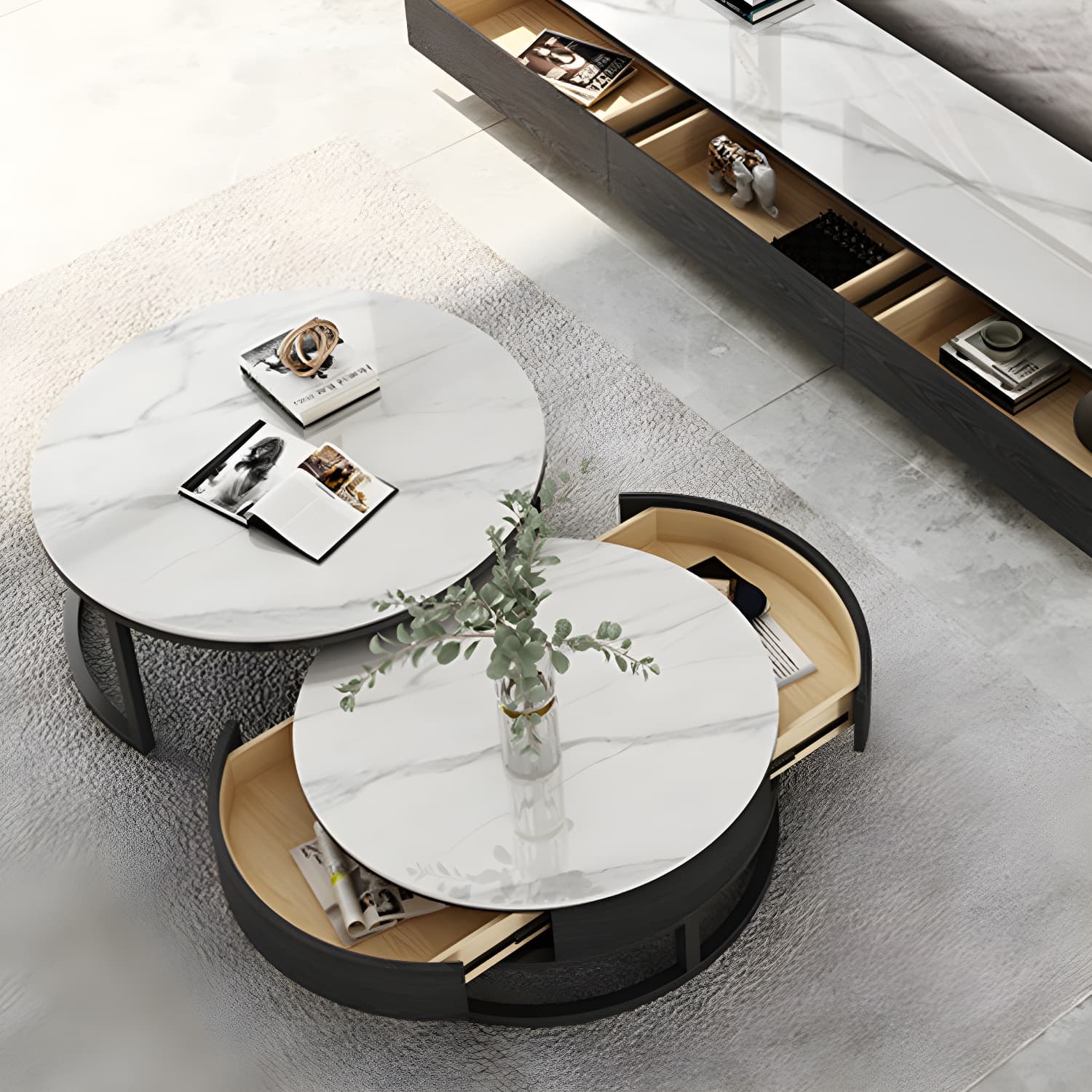 Slate Coffee Table Slate Nesting Coffee Table Set with Storage Drawer - image 14