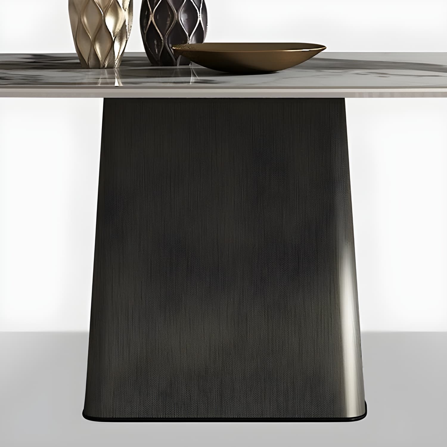 Rectangle White Stone Glam Dining Table with Steel Pedestal Base - image 8