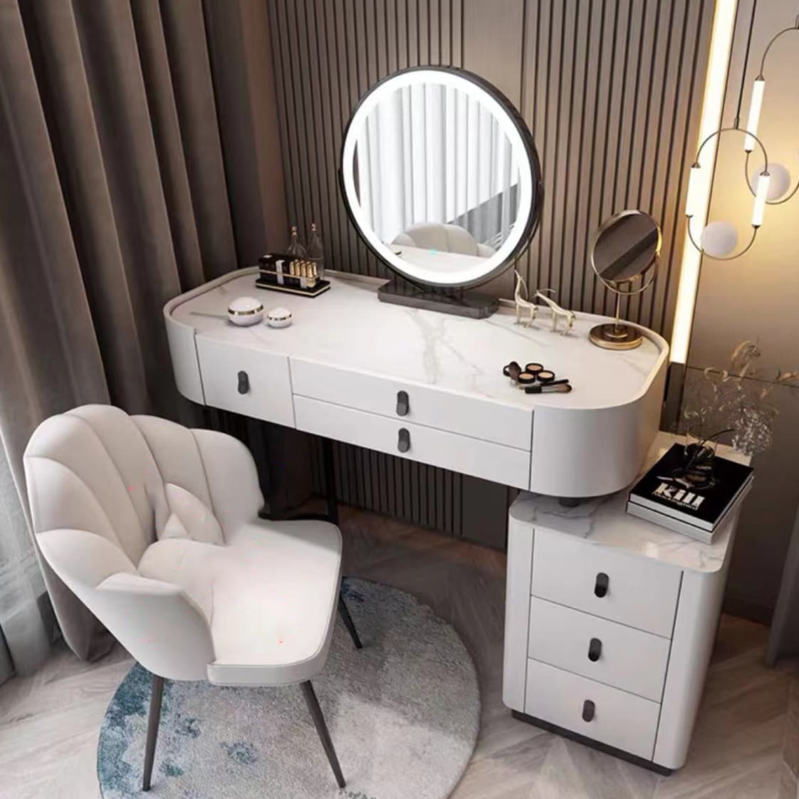 Glass/Stone Make-up Vanity Modern Vanity Dressing Table with Storage Drawers - image 15
