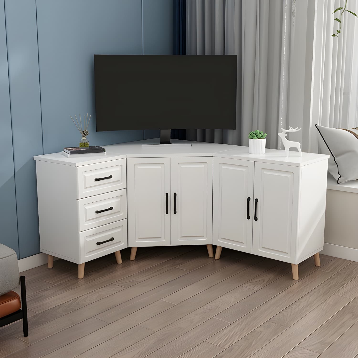 Bar Pulls Contemporary Manufactured Wood with Shelves Corner Accent Cabinet - image 6