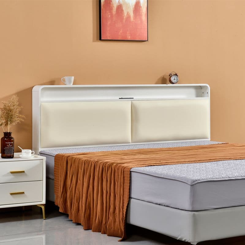 Minimalist Free-standing Standard Full(54"W x 75"L)/Twin(38"W x 75"L) Panel No Distressing with Shelves Included and Illuminating in Lumber - image 12