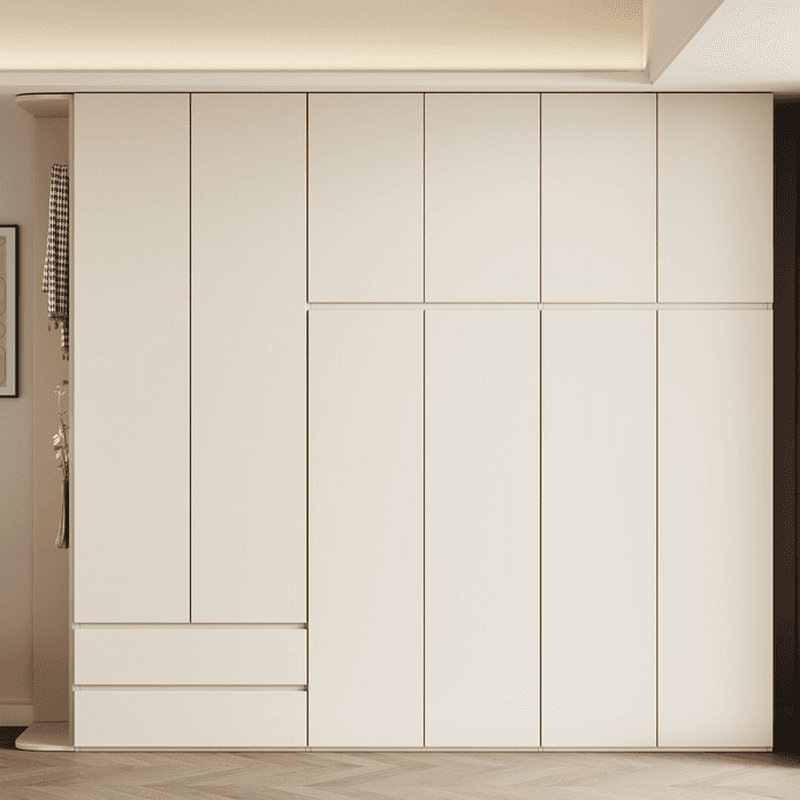 Cream Modern Wood Wardrobe Armoire with Soft Close Drawer and Door, Interior Shelves, and Hanging Rod - image 3