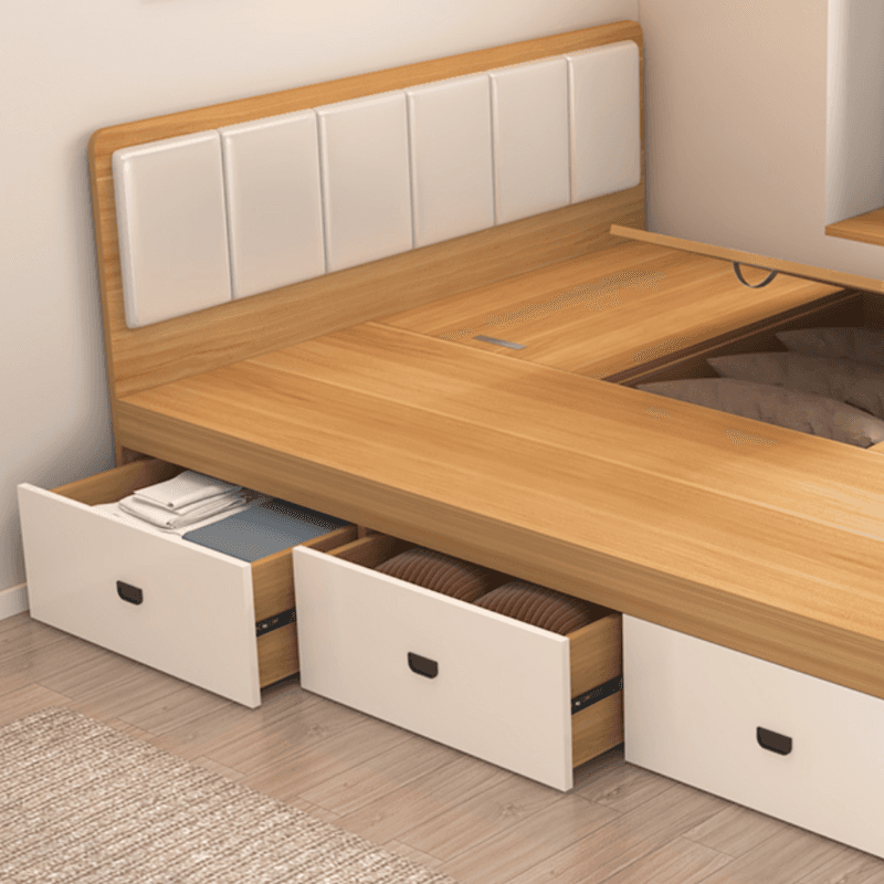 Natural Color Solid Color Storage Included Bed with 3 Storage Boxes for Bedroom - image 6