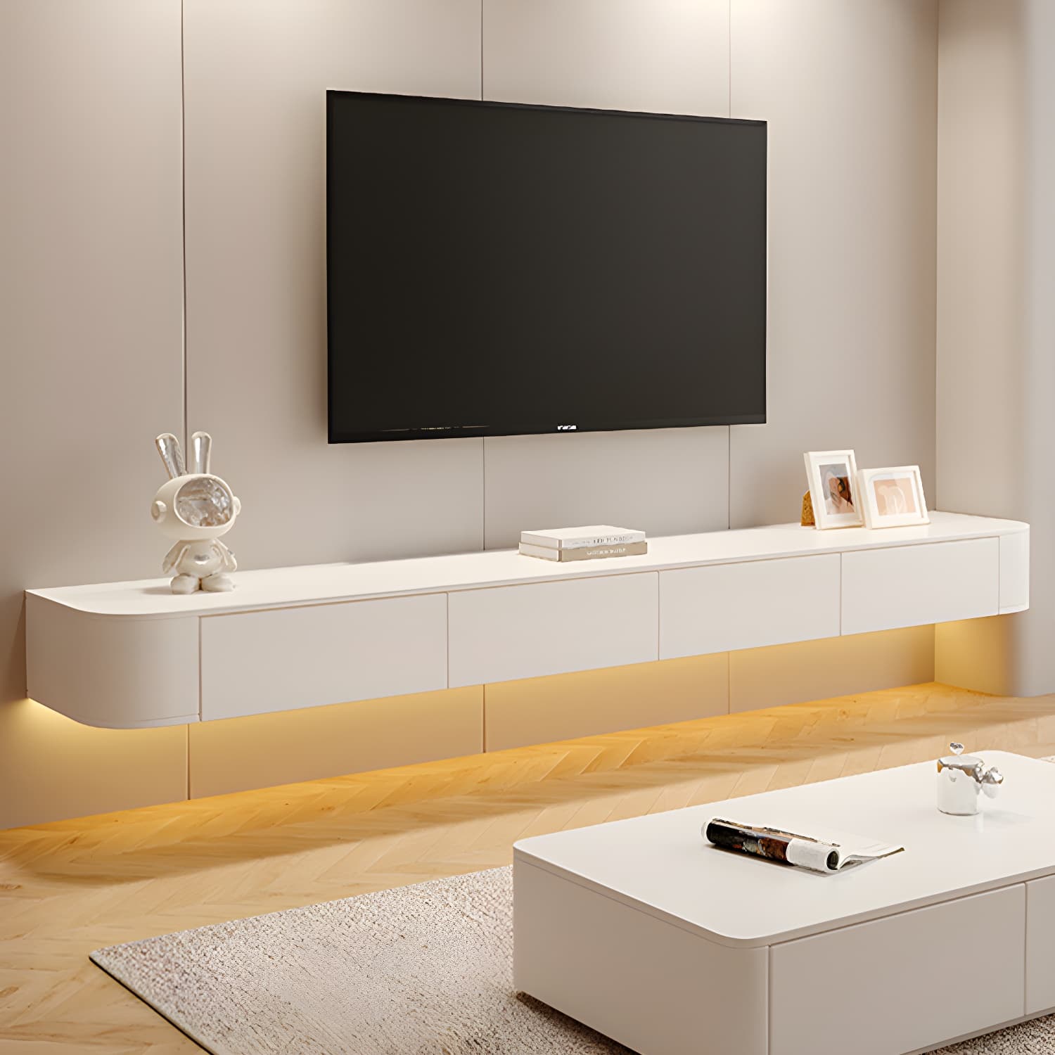 Modern Wall-Mounted Wood TV Console with Drawers and Cable Management - image 5