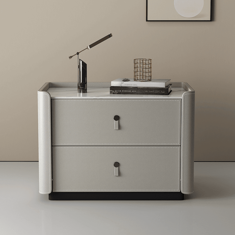 Modish 2 Tiers Drawer Storage Bedside Table with Stone Countertop