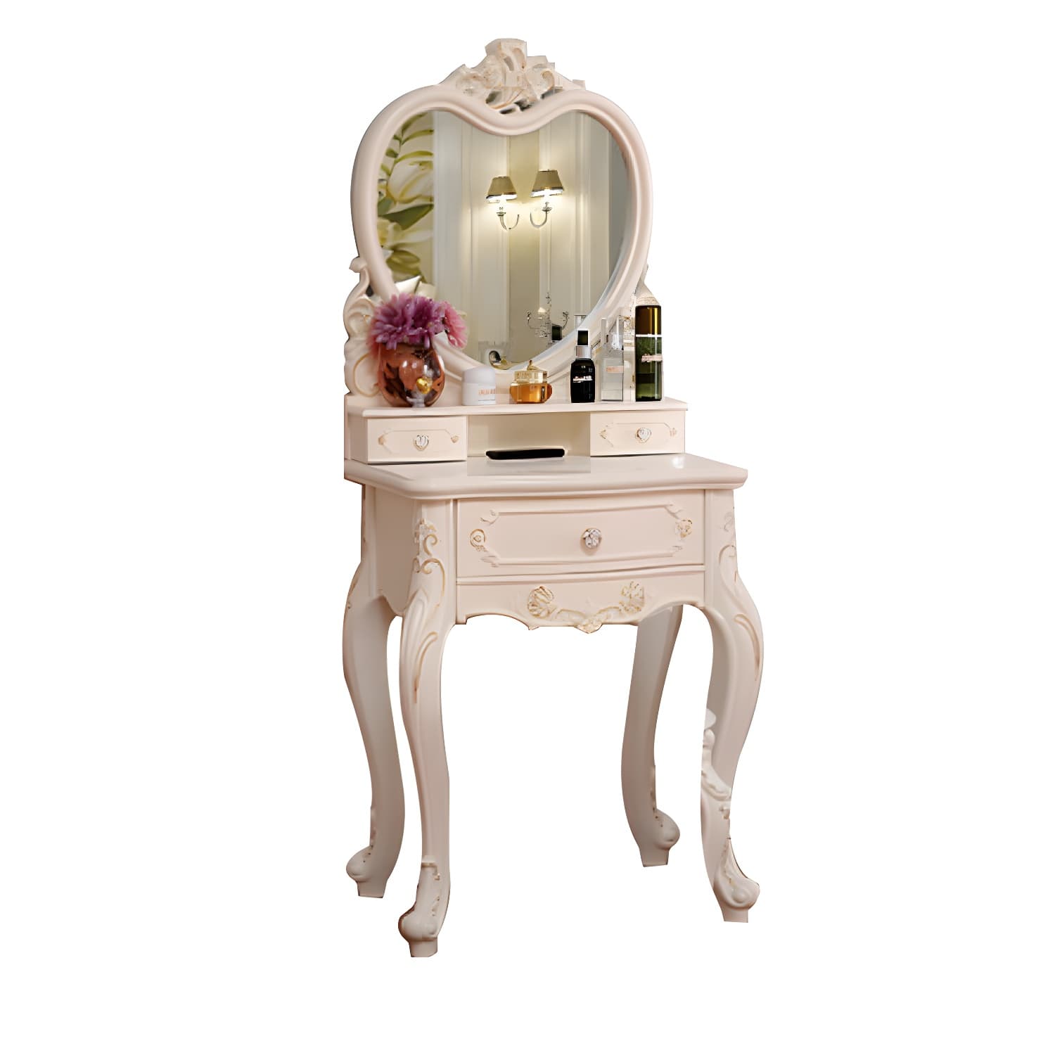 Victorian Bedroom With Drawer Mirror Solid Wood Makeup Vanity Set - image 15