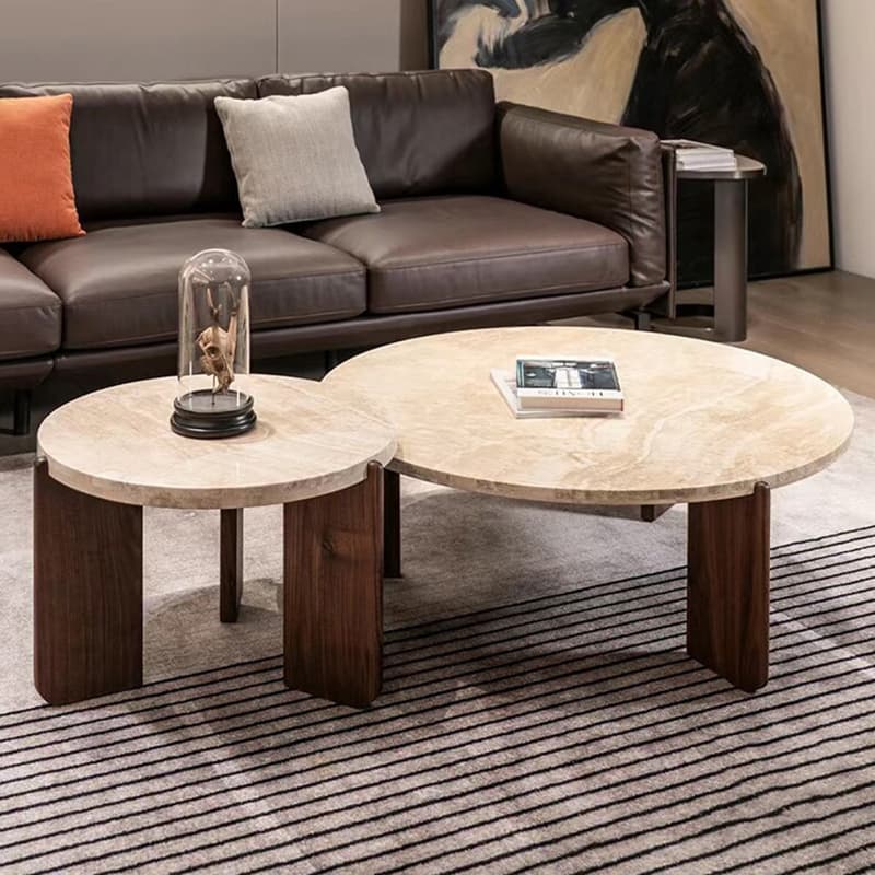 Orbicular Travertine/Lumber Coffee Table with Wooden Legs for Home - image 5