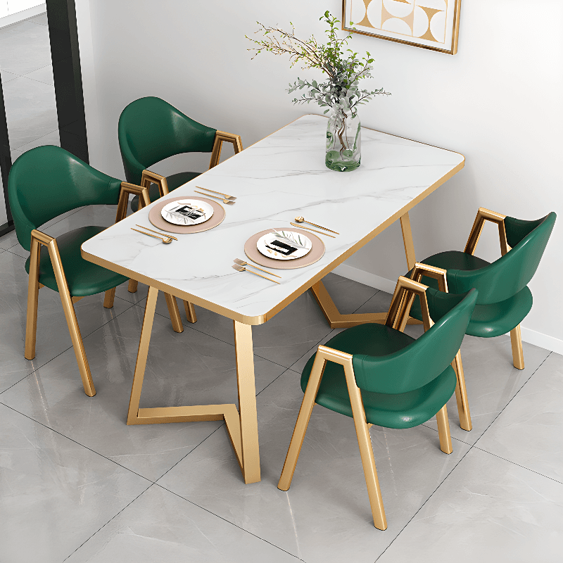 Glamorous Stone Top Sleigh Base Dining Table Set