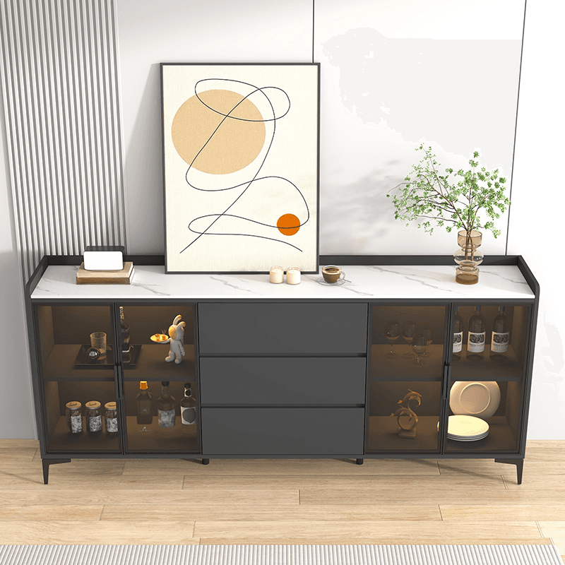 Ground Buffet Table/Server with Stone Countertop, Glass Doors, and Flexible Shelf Storage Compartment - image 6