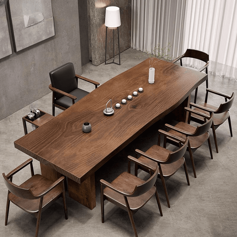 Trendy Rectangular Dining Table in Pine, Fixed Mechanism, Seats 4 to 8, Dark Brown Finish
