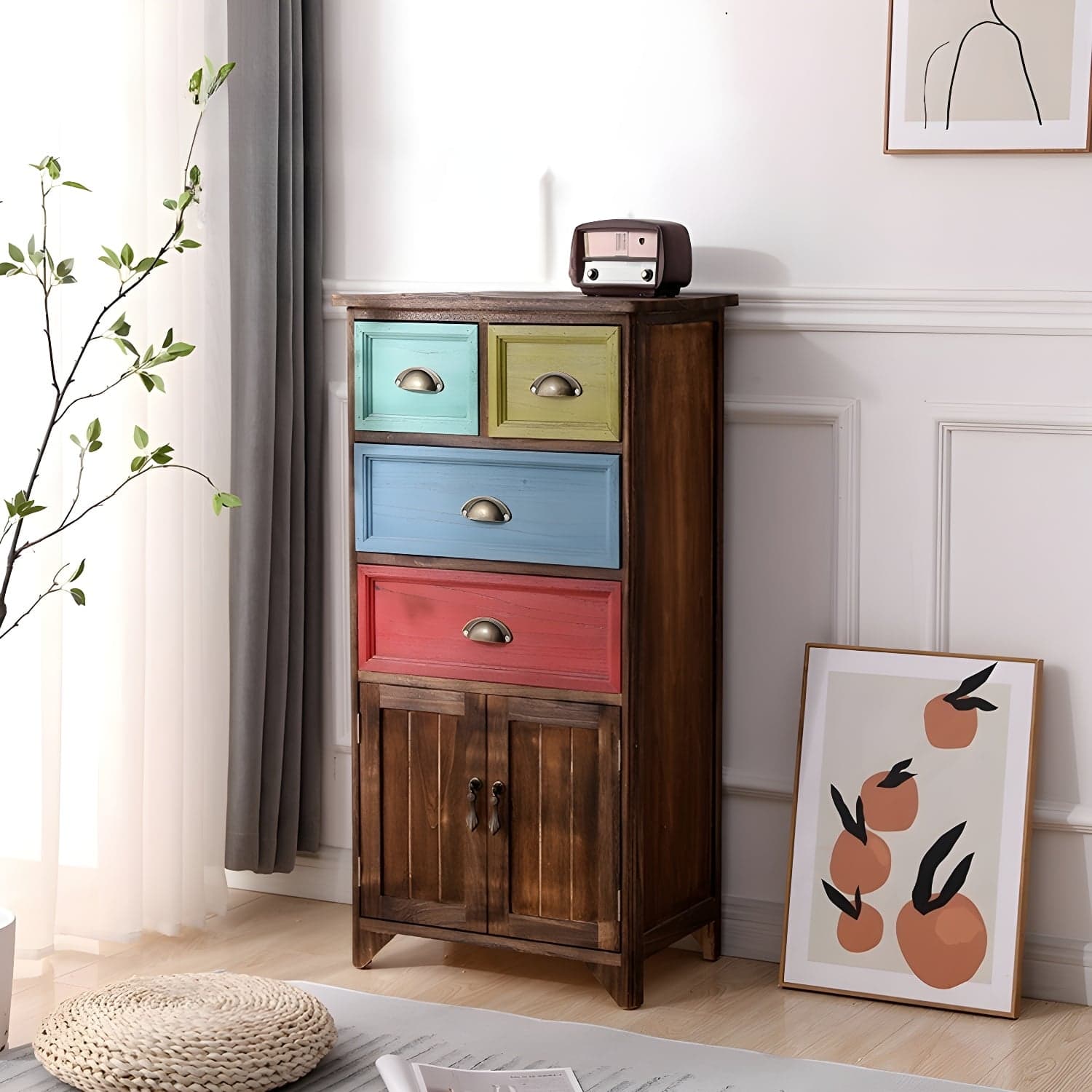 Rectangle Mid Century Modern Solid Wood Accent Cabinet with 1 Cabinet and Drawers - image 3