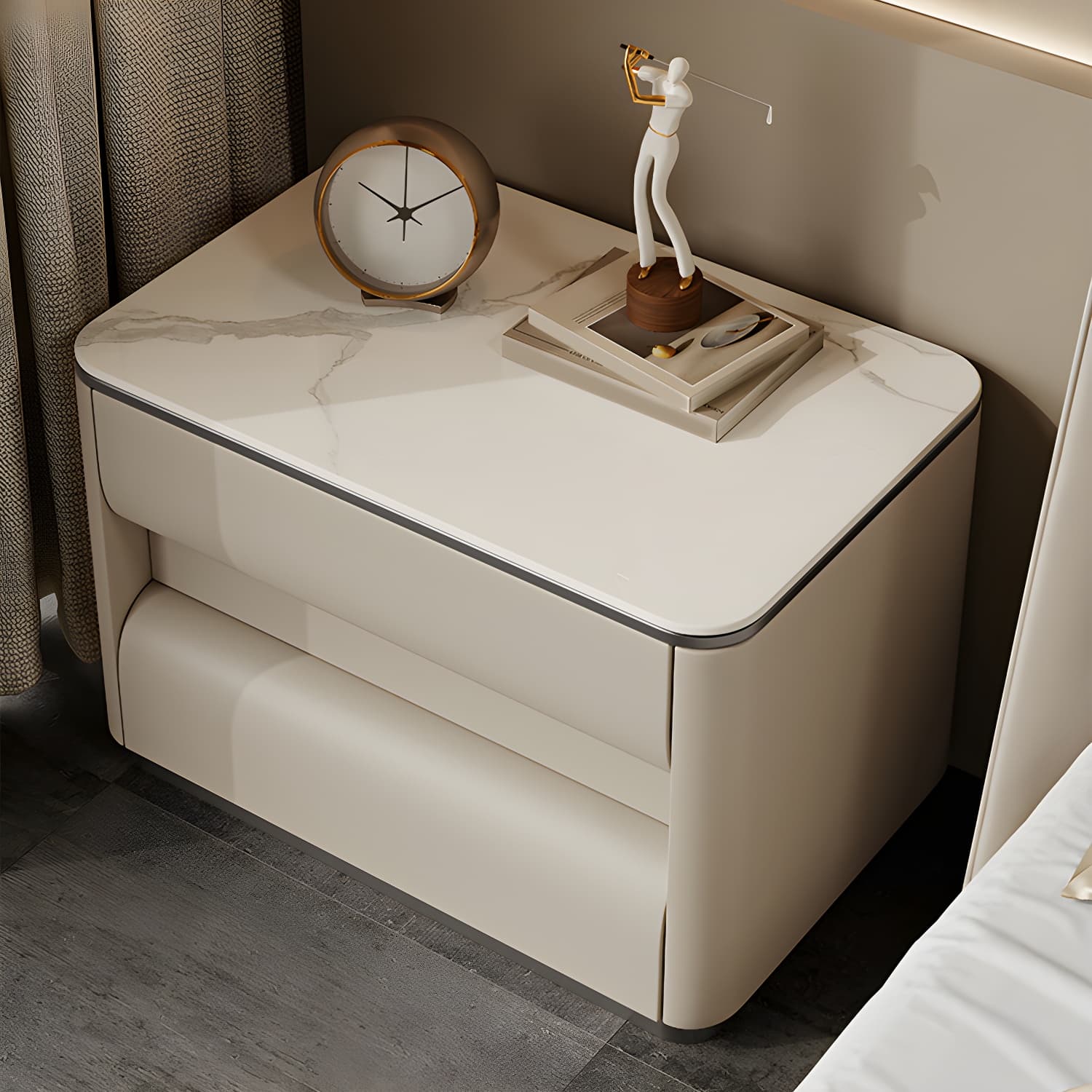 Contemporary Bedside Cabinet Stone Bed Nightstand with 2 Drawers - image 11