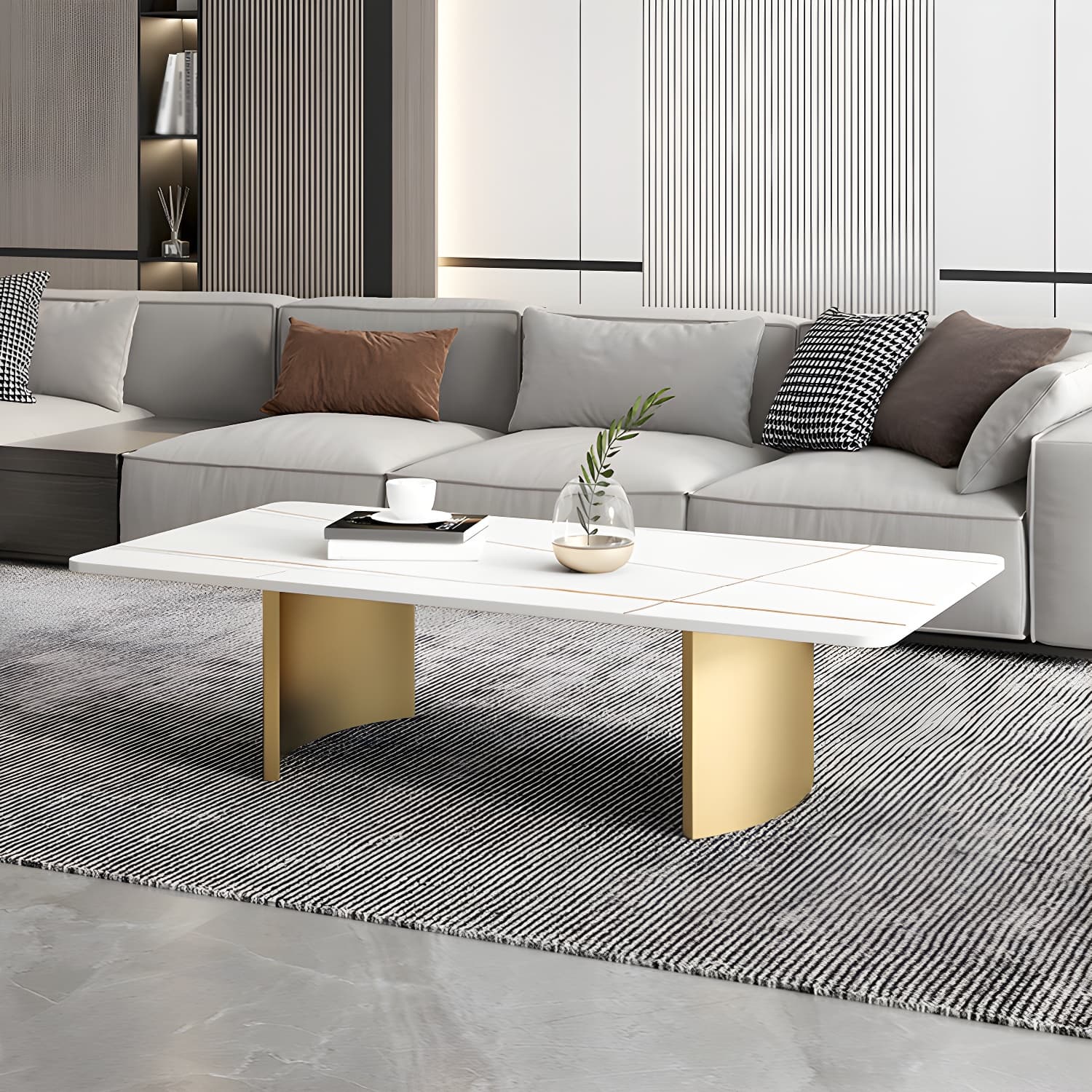 Glam 15.7" H Rectangle Slate Coffee Table Steel 2 Legs Cocktail Table - image 5